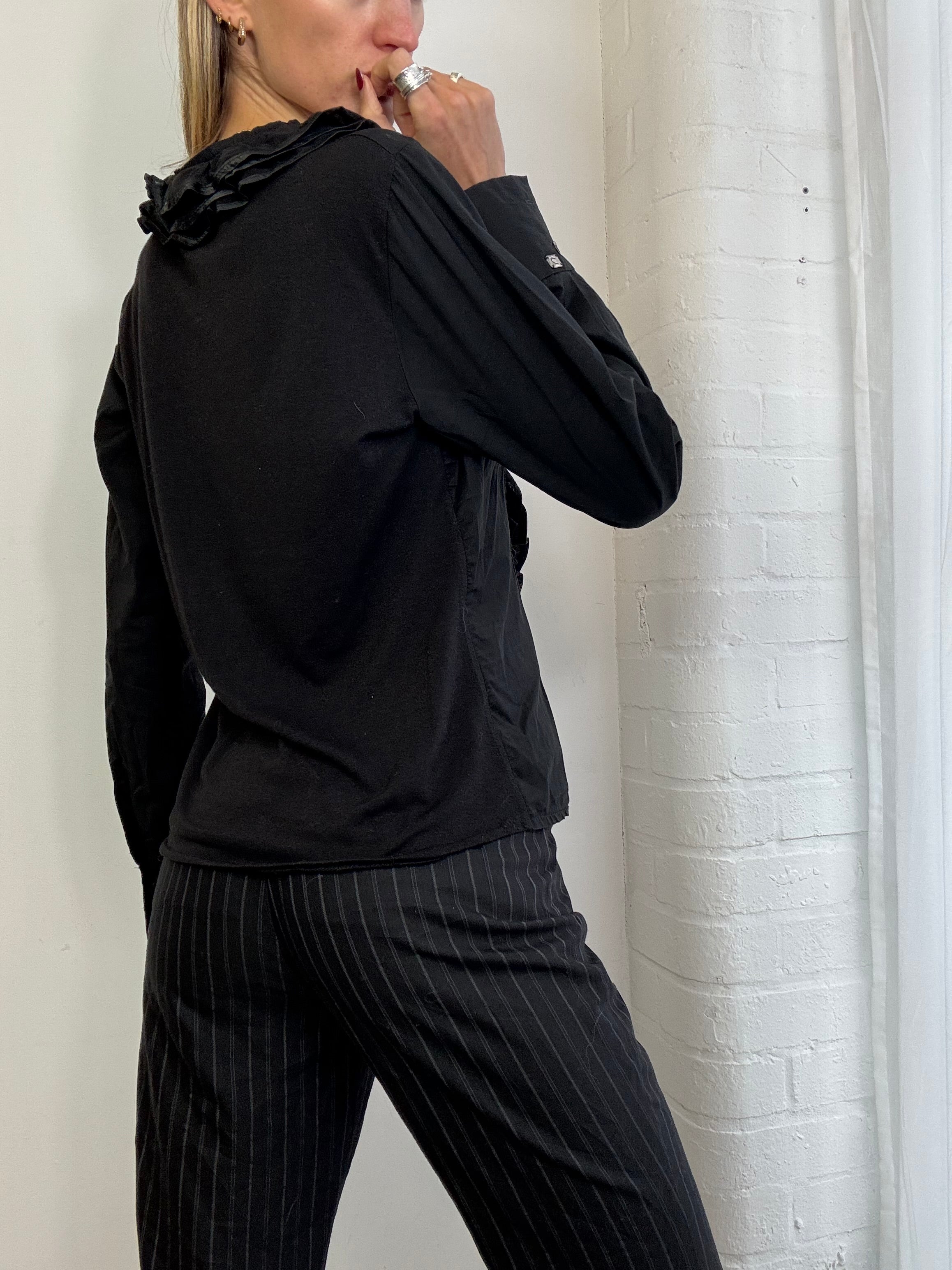 Vintage 90s black ruffle shirt