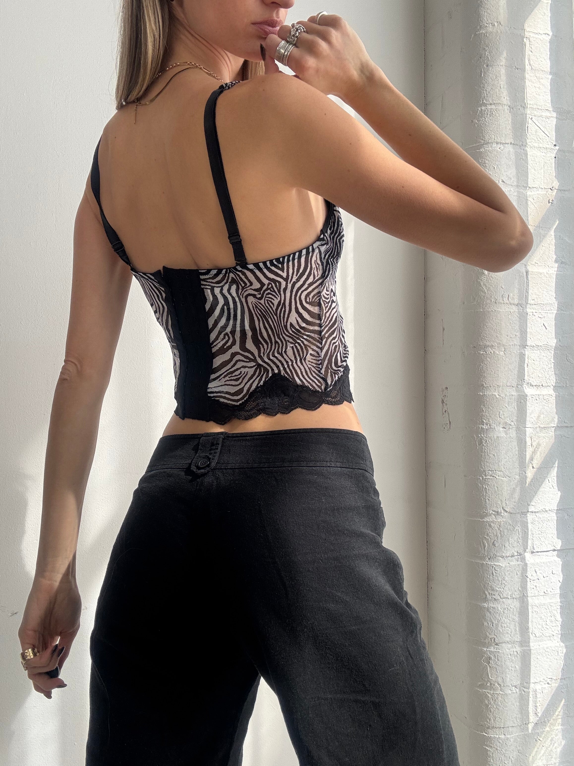 Vintage Y2K zebra mesh corset top - Size S
