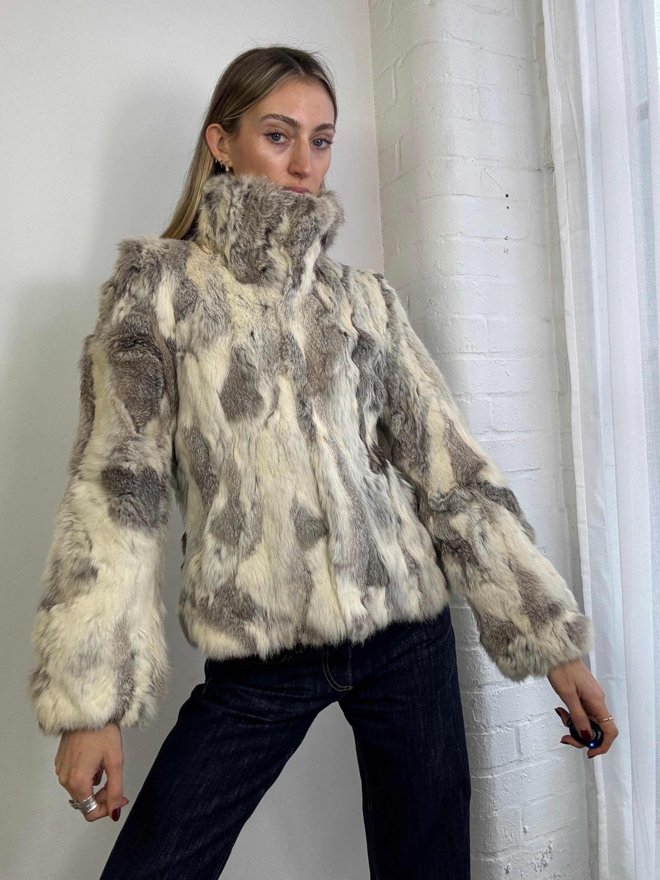 Vintage Y2K patchwork fur jacket