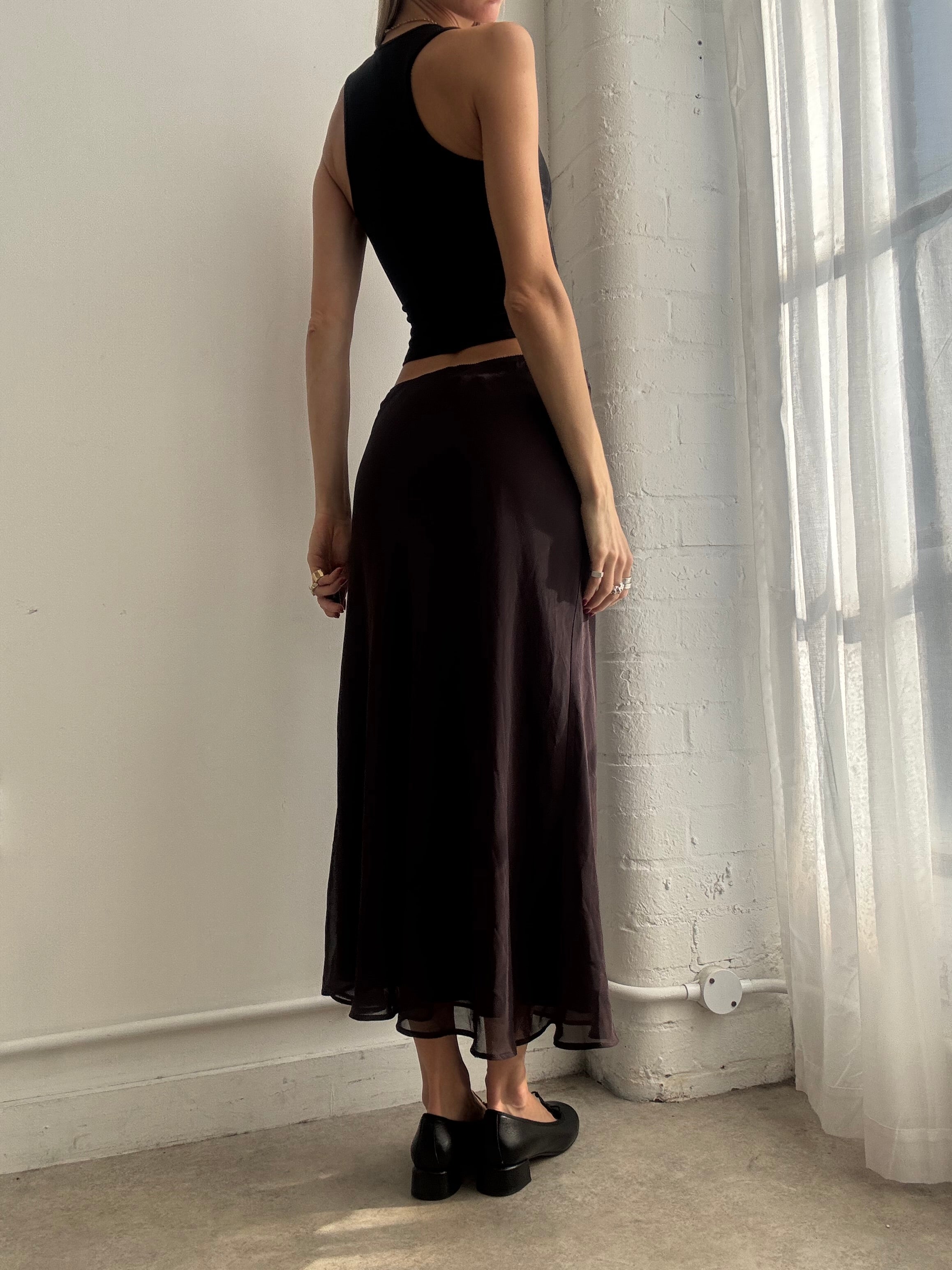 Vintage Y2K brown mesh midi skirt