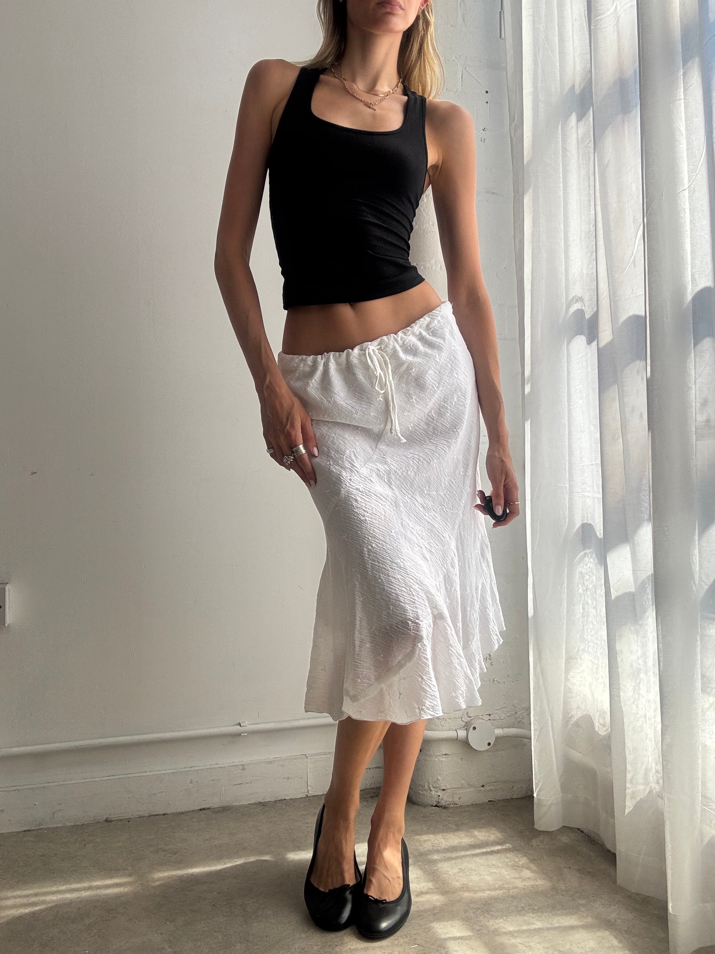 Vintage White Broderie Anglaise Embroidered Midi Skirt Y2K - Size M/L