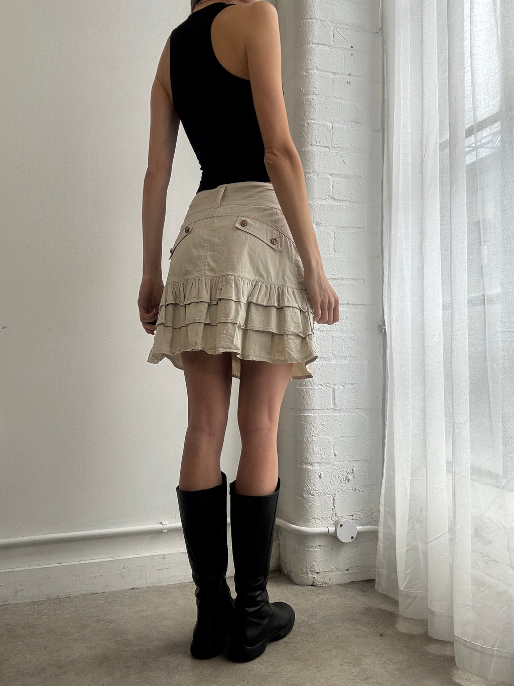Vintage Y2K cream ruffle midi skirt