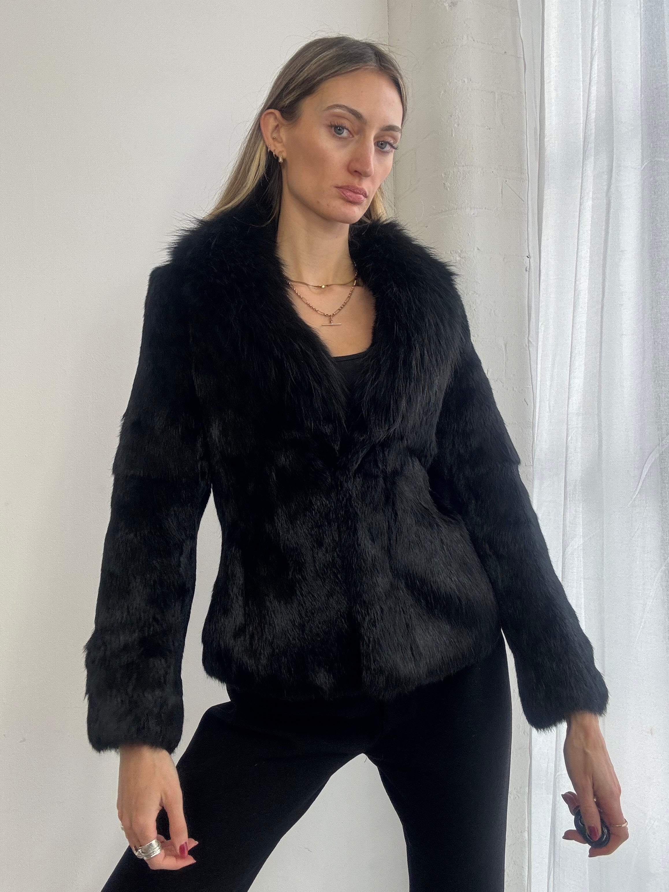 Vintage 90s black genuine fur coat