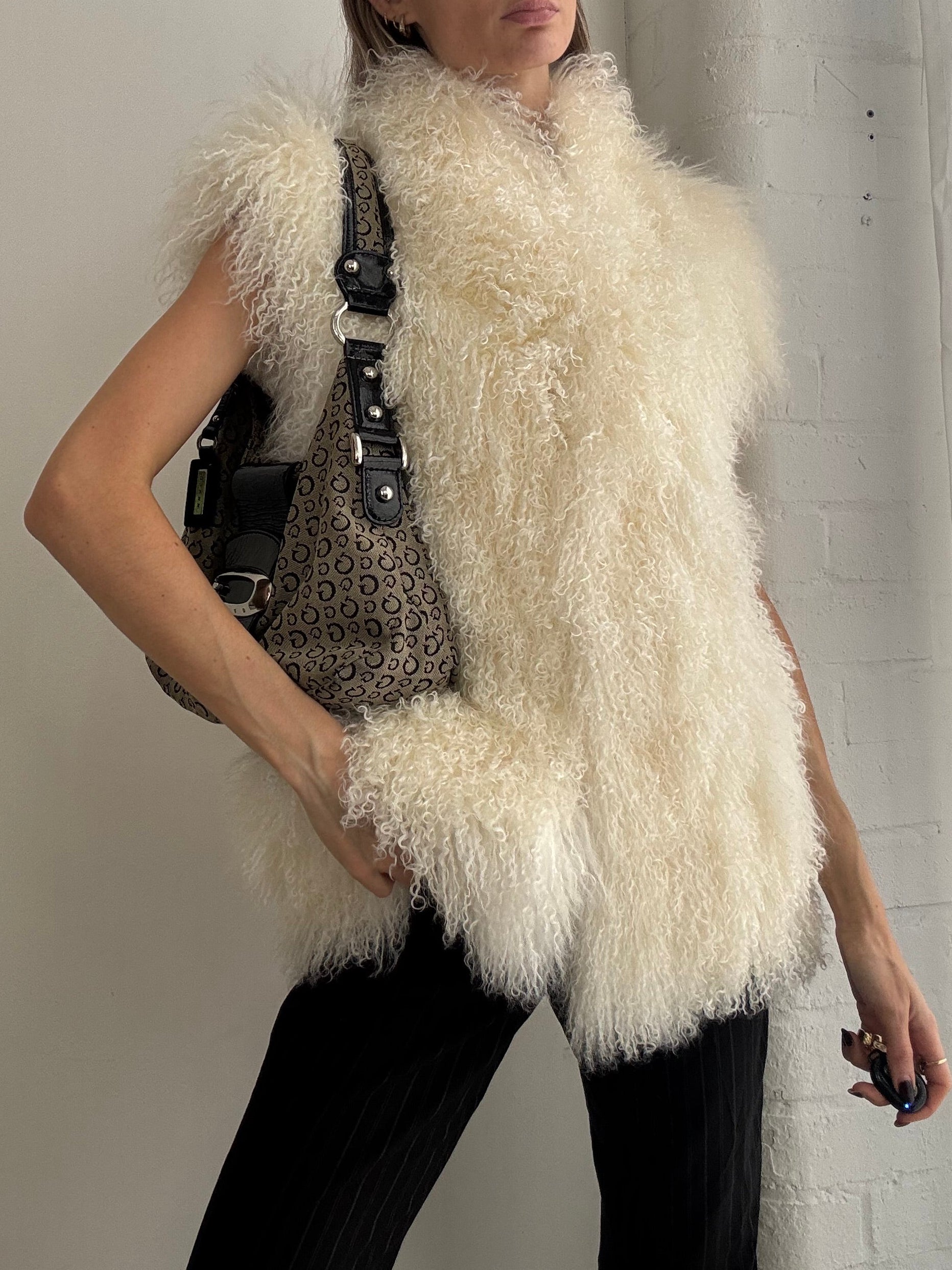 Vintage Y2K Mongolian fur gilet