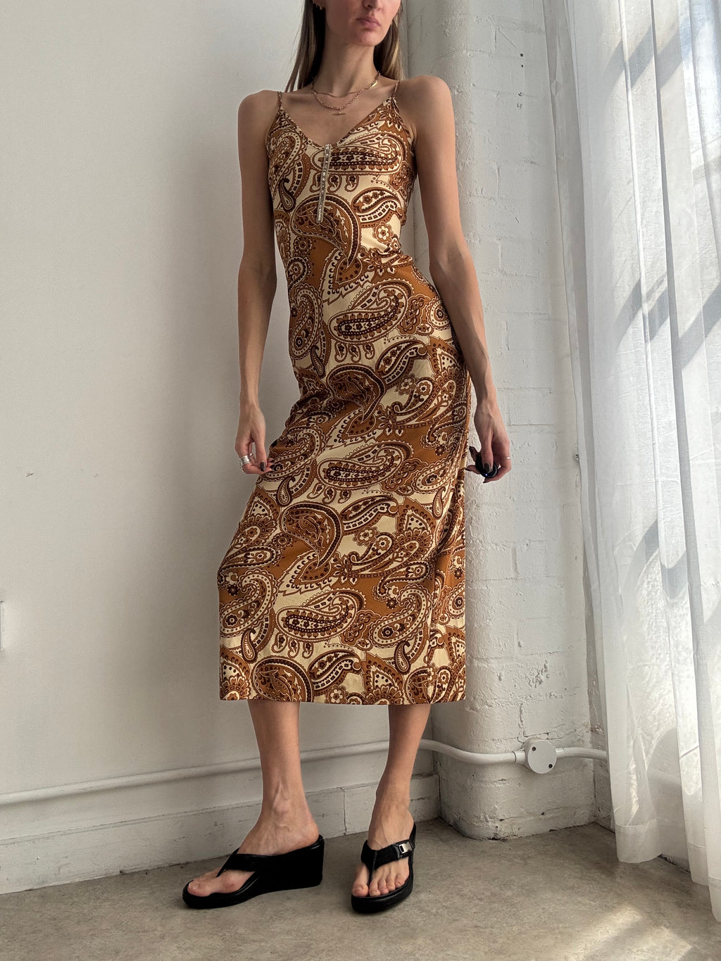 Vintage y2k paisley print slip midi dress - Size XS