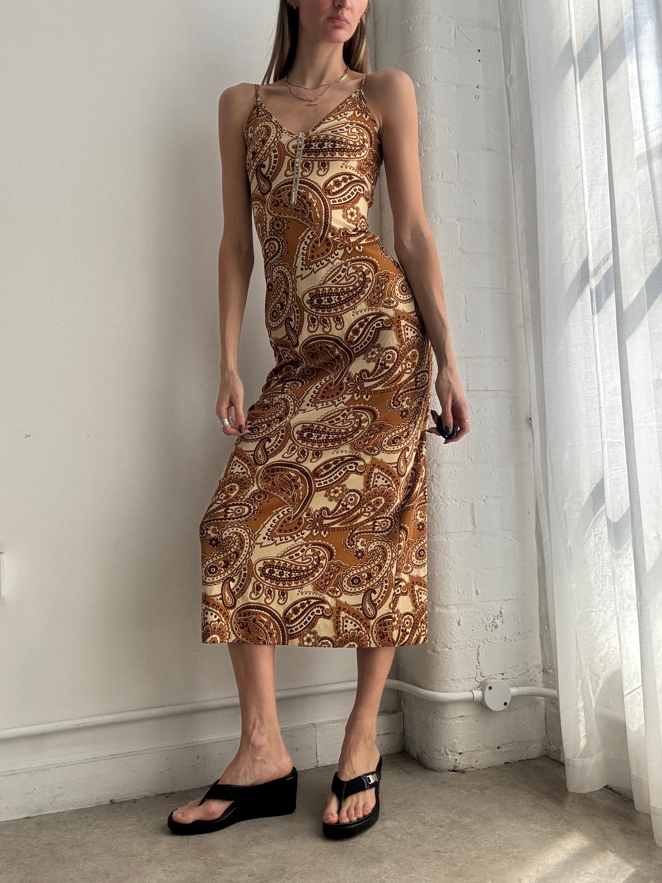 Vintage y2k paisley print slip midi dress - Size XS
