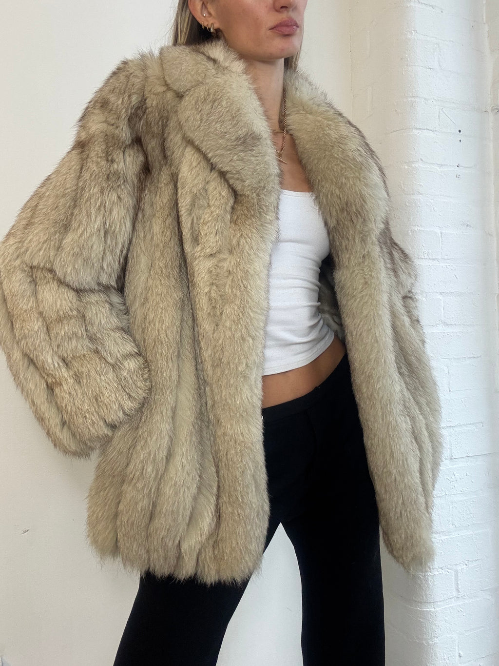Vintage Cream Fox Fur Coat - Size XS