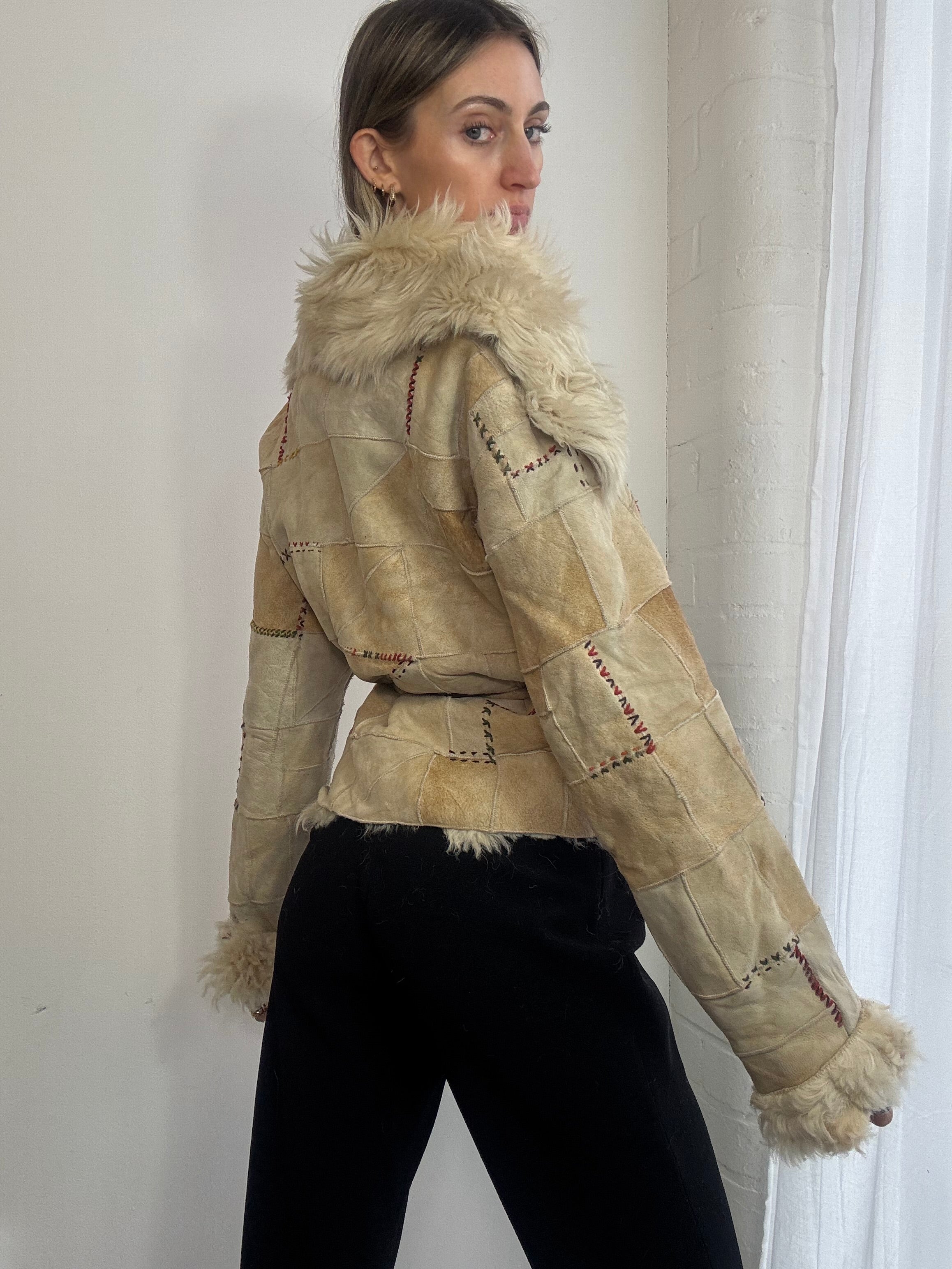 Vintage Y2K patchwork sheepskin suede coat