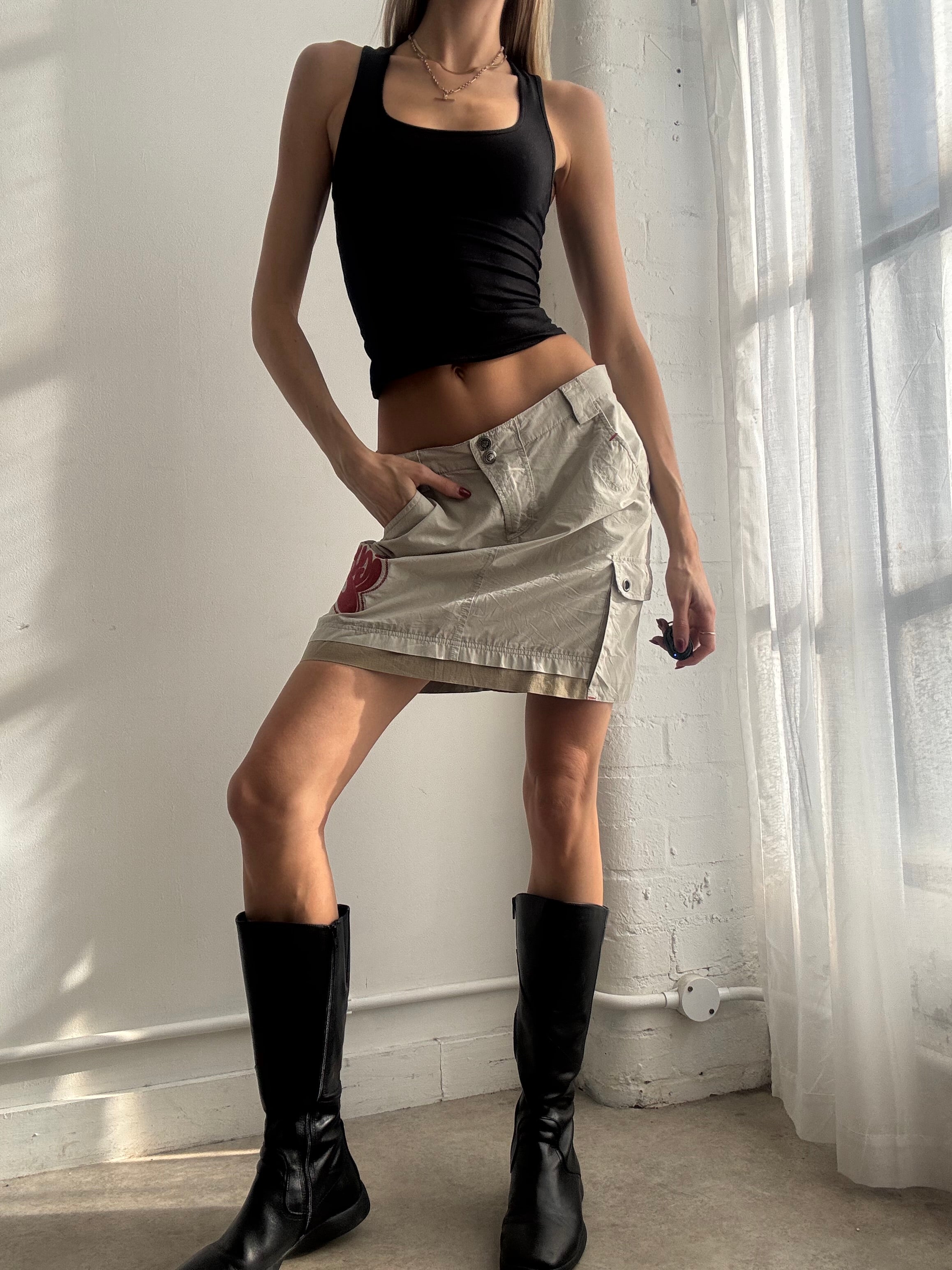 Vintage Y2K beige utility mini skirt