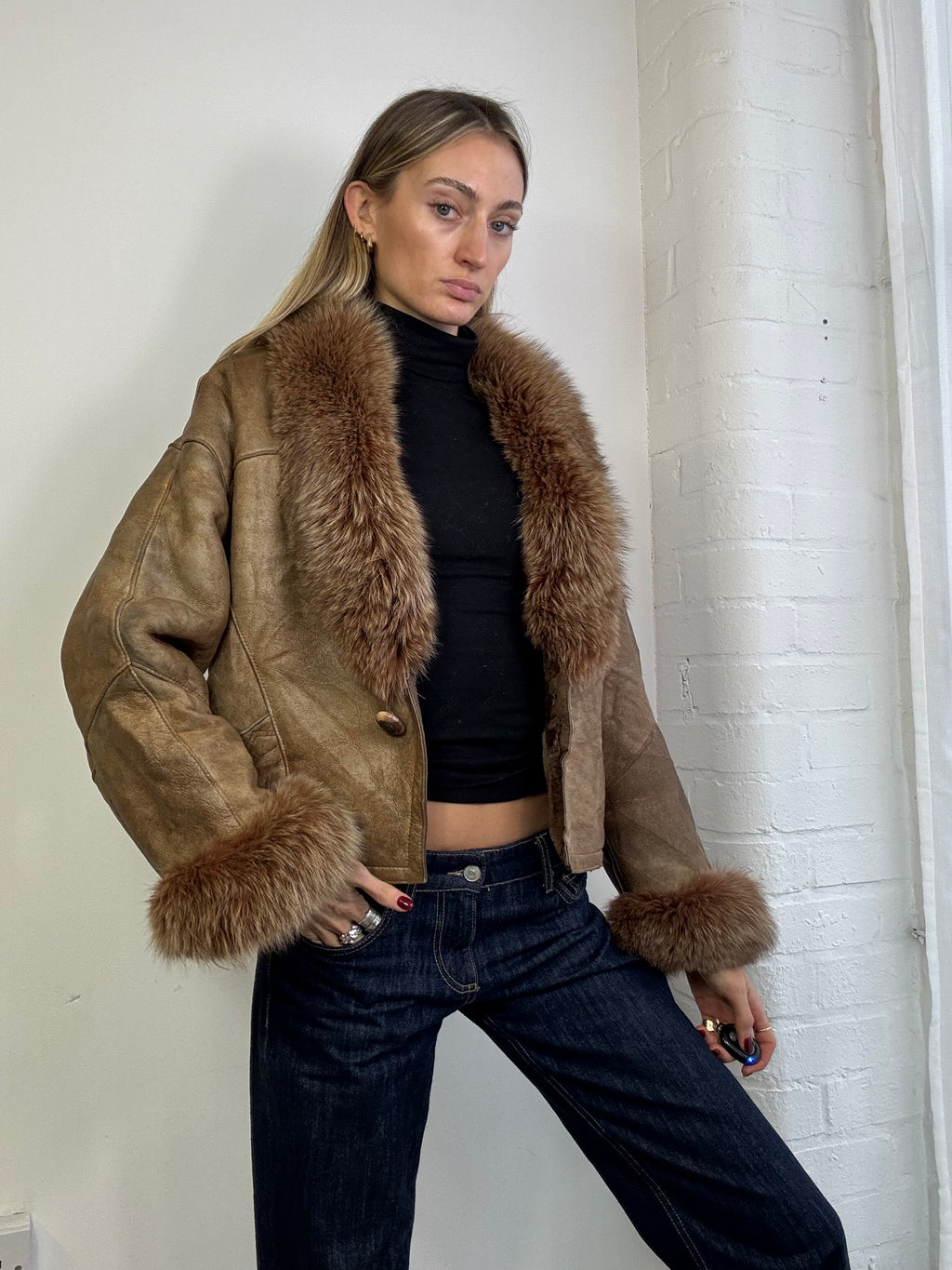 Vintage 90s sheepskin suede coat