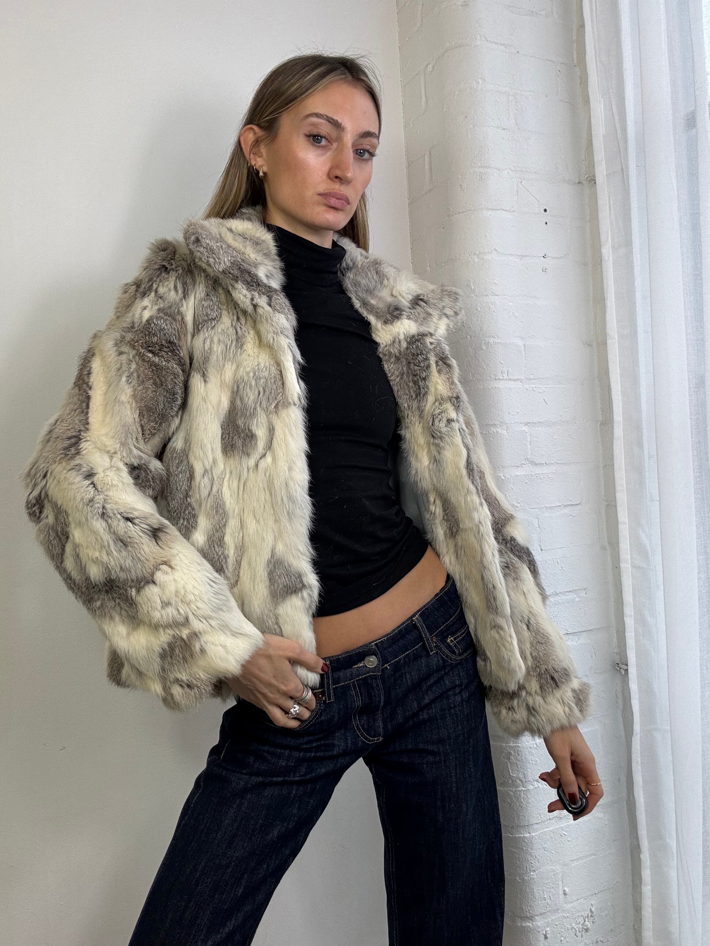 Vintage Y2K patchwork fur jacket