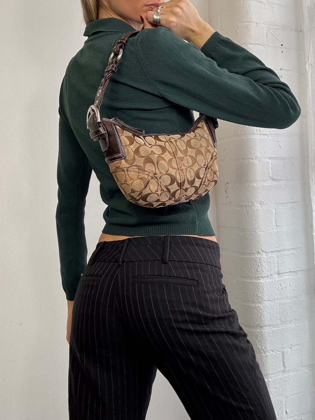 Vintage Y2K zip up ribbed jumper green