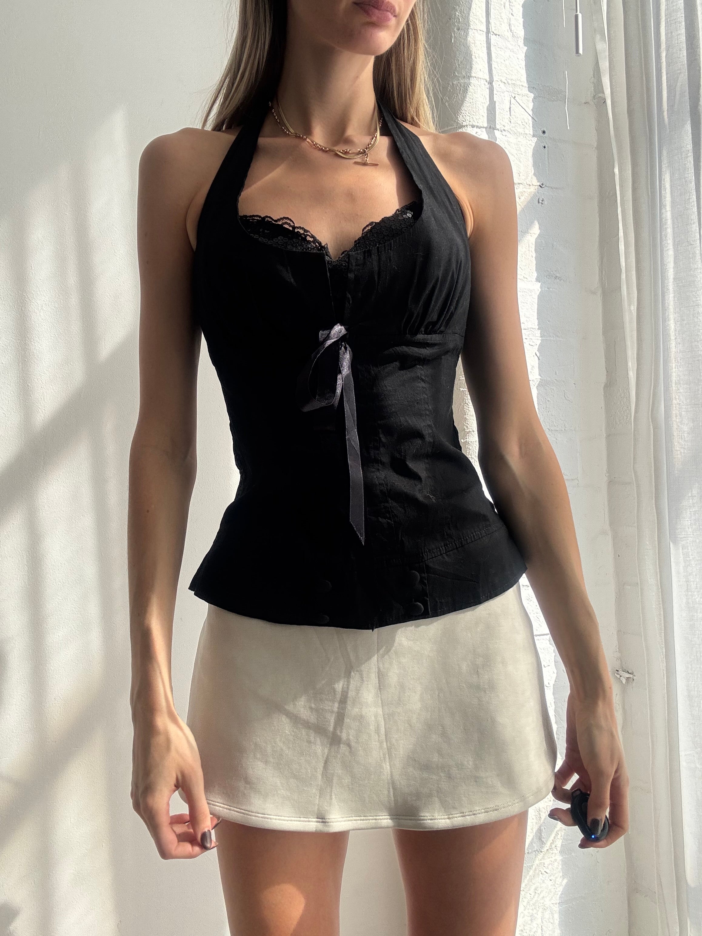 Vintage Y2K black halter corset top - Size M