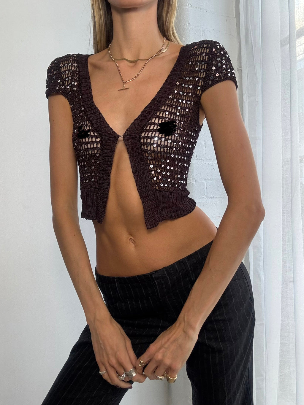 Vintage Y2K brown knitted sequin cardigan