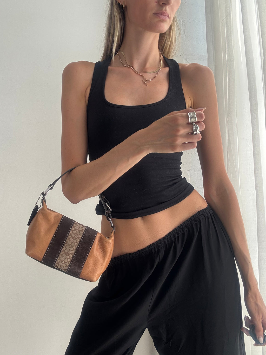 Vintage Y2K Coach Leather Shoulder Bag – Brown Patchwork Mini Hobo Bag