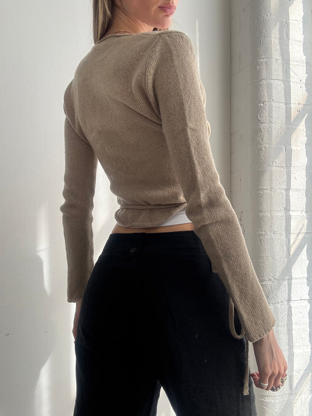 Vintage Y2K taupe wool wrap knit top jumper - Size S