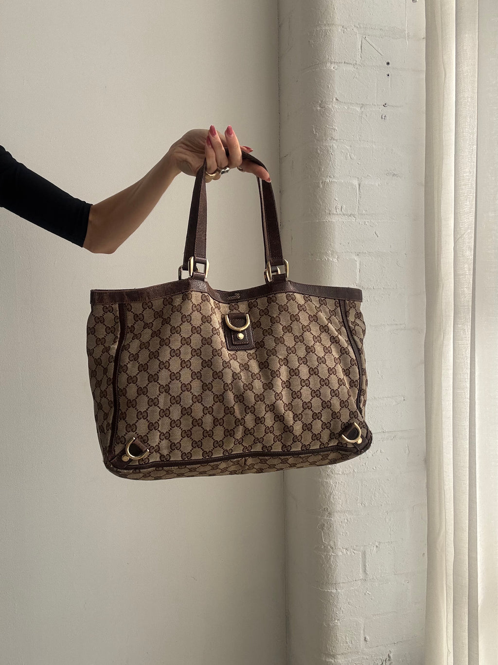 Vintage Gucci GG Monogram Abby Brown Tote Shoulder Bag