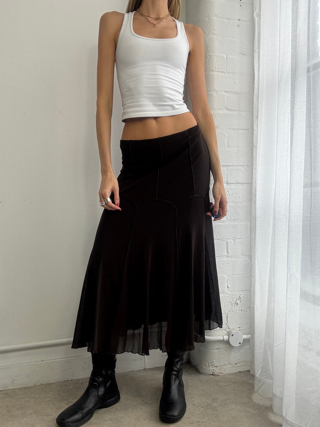 Vintage Y2K brown mesh maxi skirt