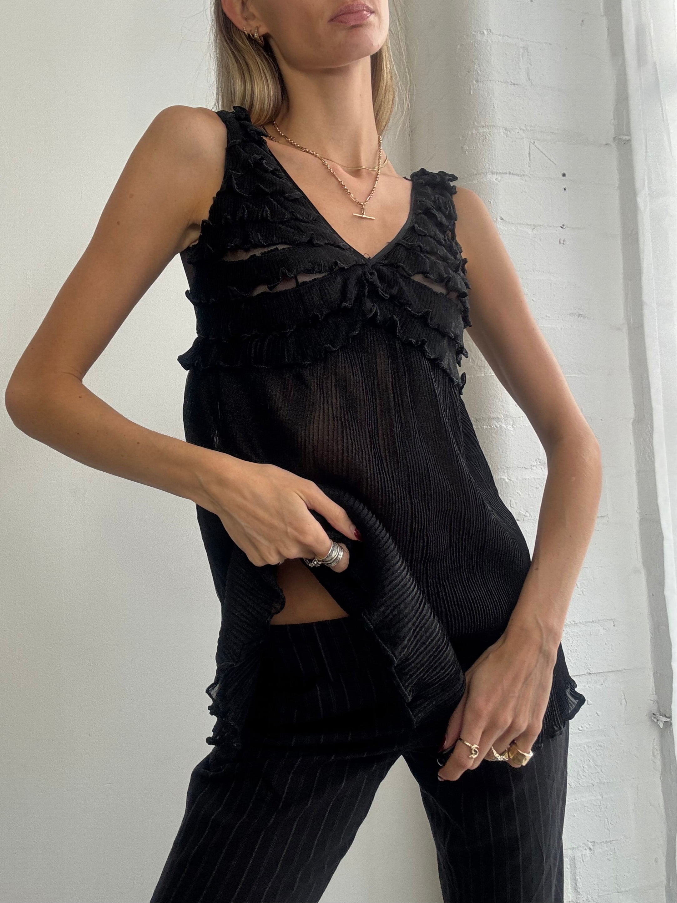 Vintage 90s black ruffle top