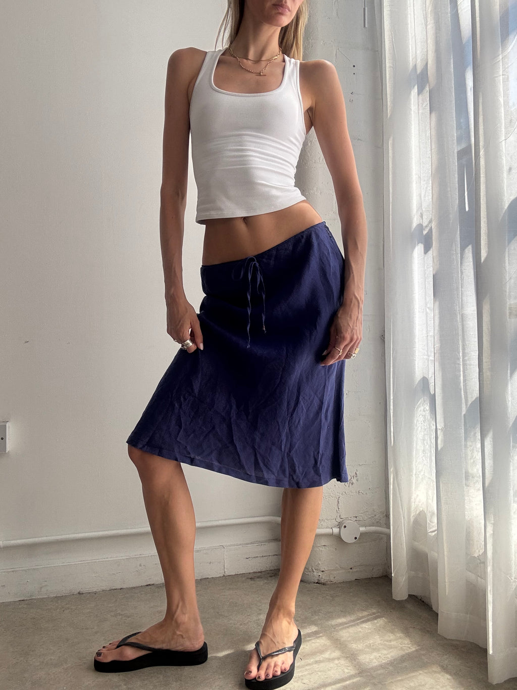 Vintage Armani Blue Cotton Midi Skirt Y2K - Size S/M