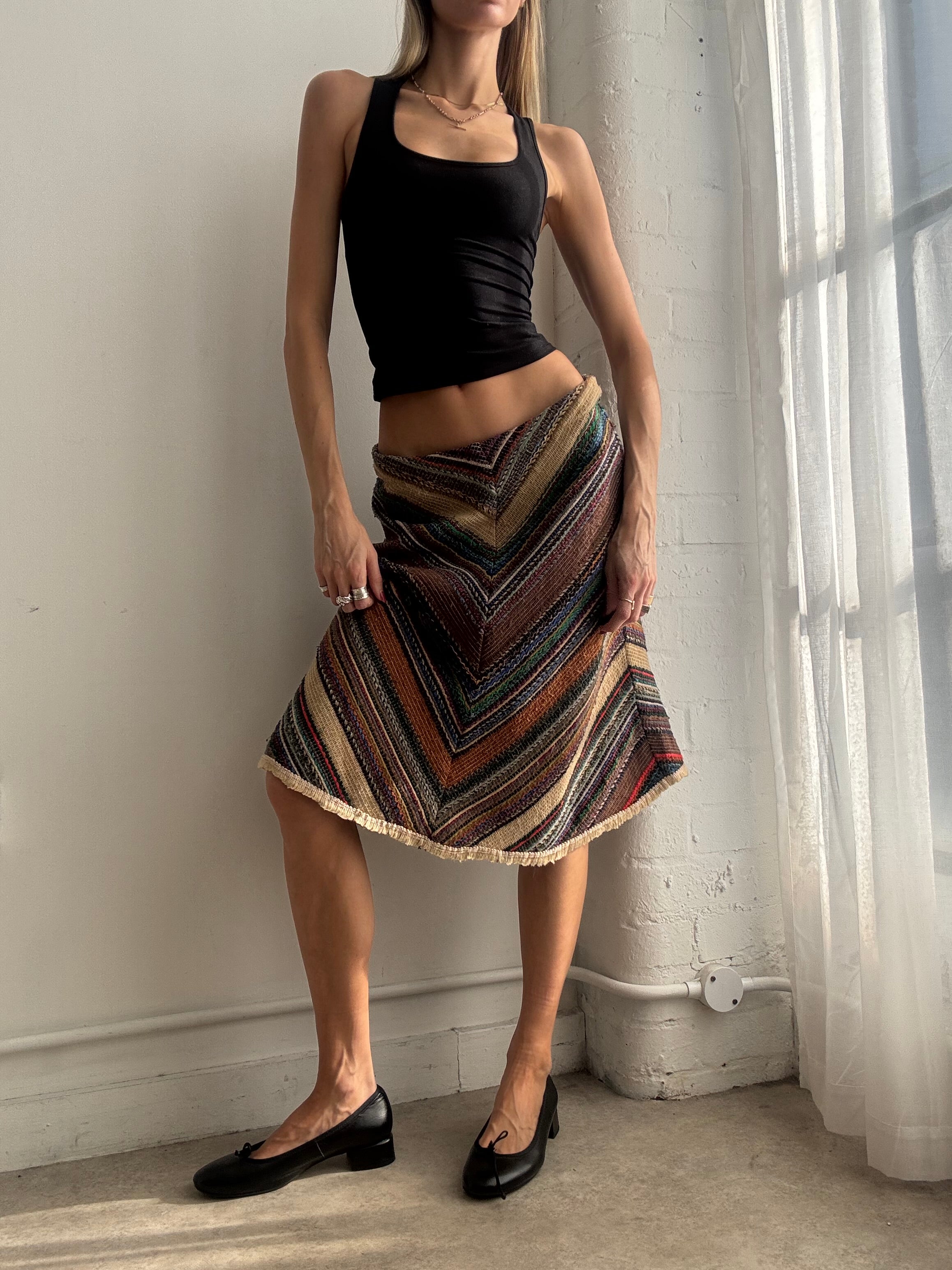 Vintage striped woven midi skirt