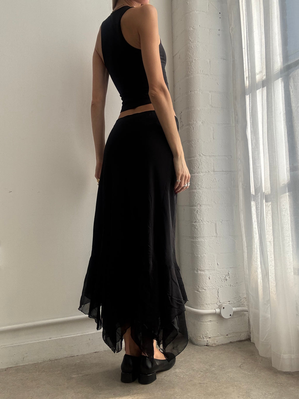 Vintage Y2K black mesh asymmetric maxi skirt