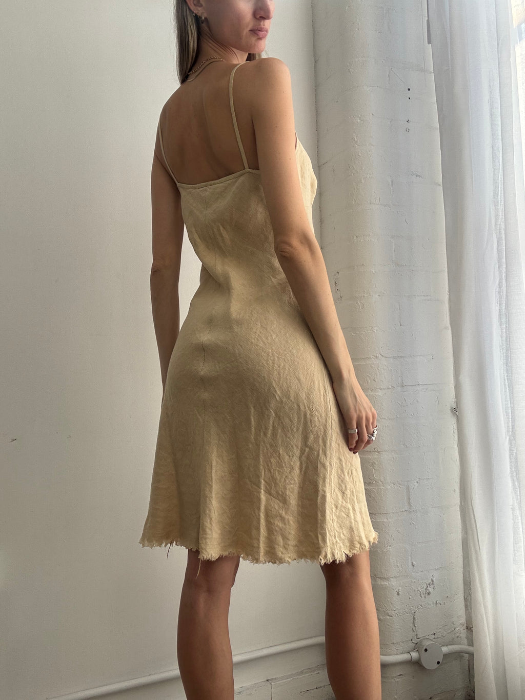 Vintage Y2K cream linen slip midi dress