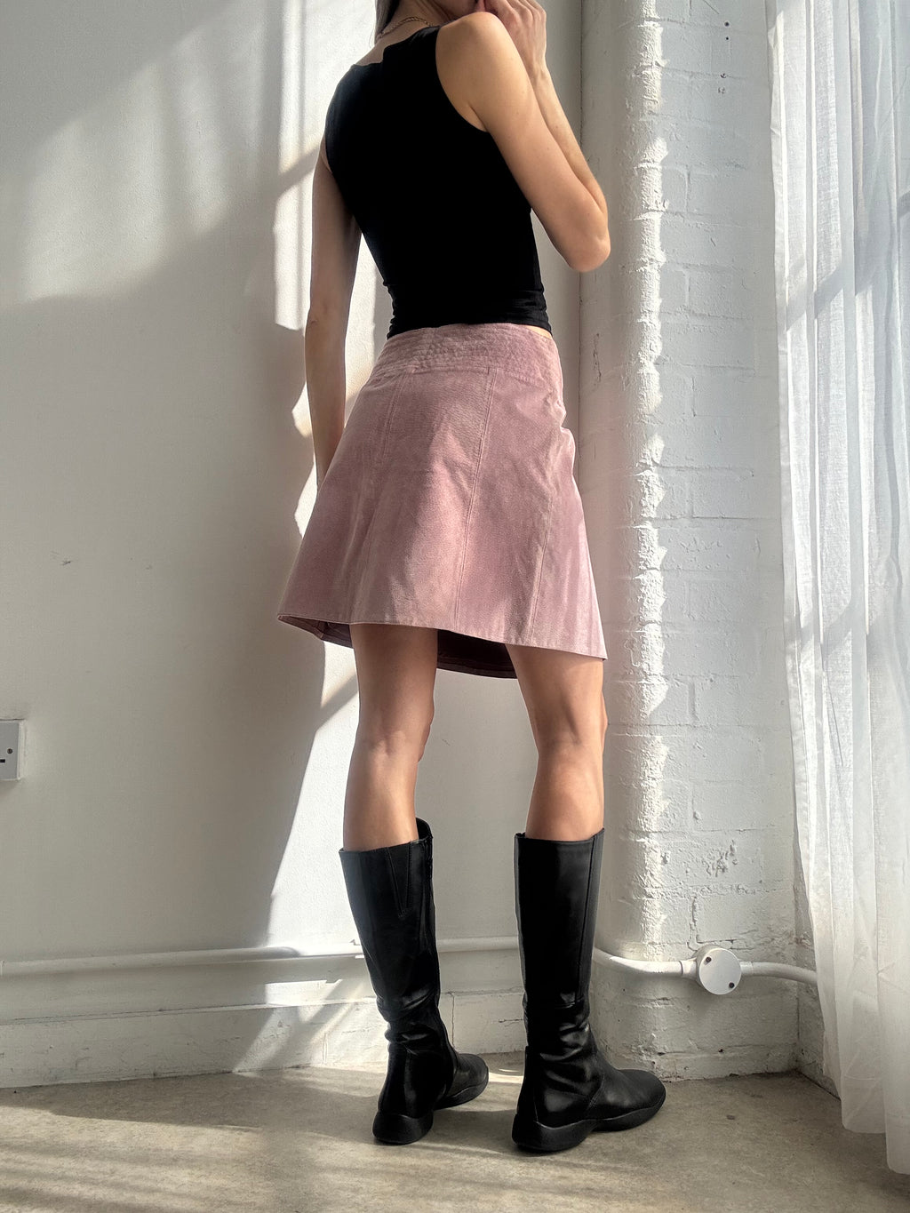 Vintage Y2K pink suede wrap midi skirt
