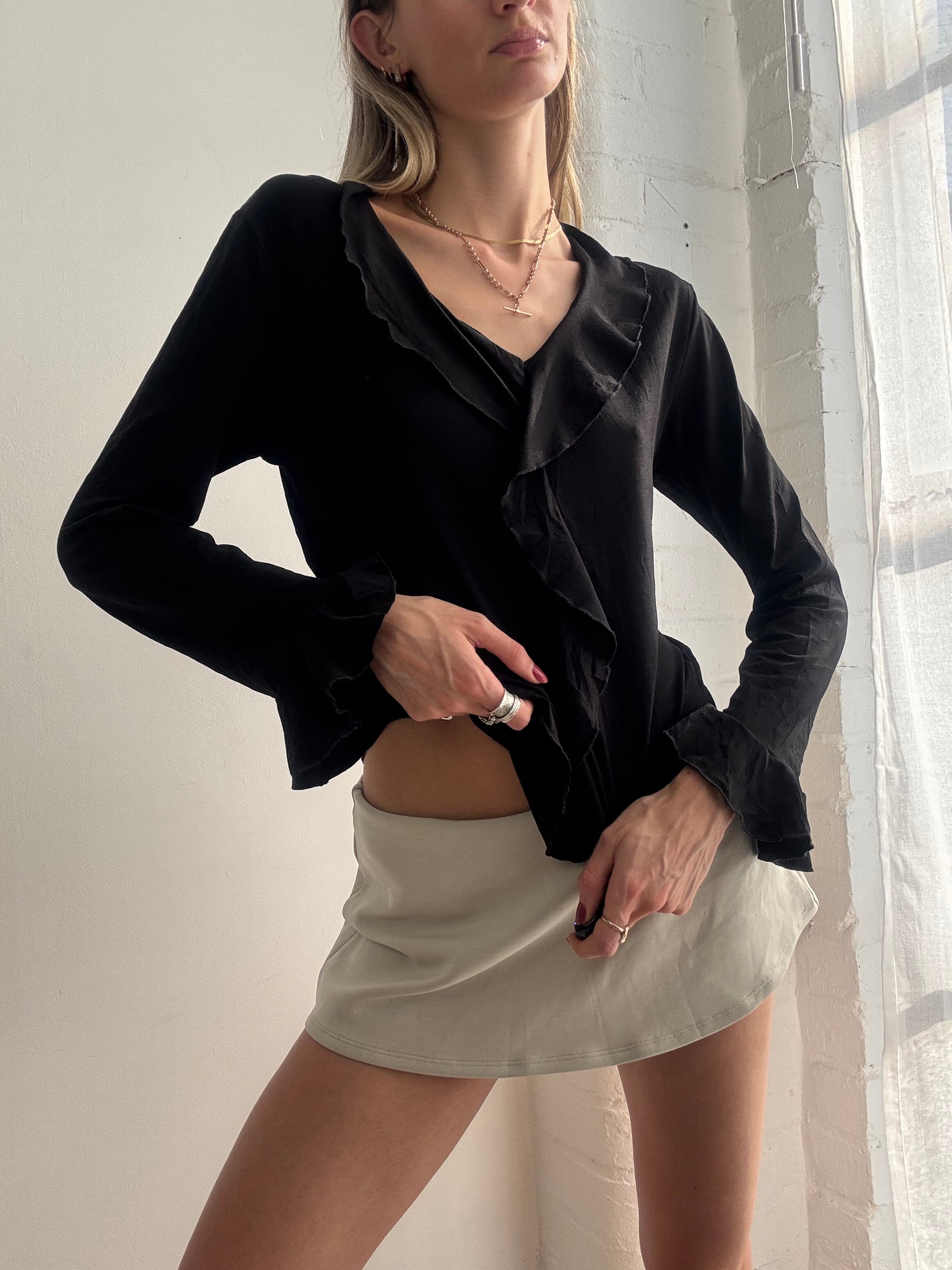 Vintage Y2k Black Ruffle Top