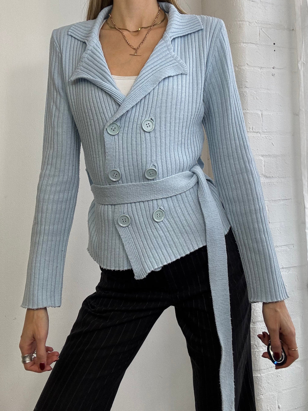 Vintage Y2K baby blue double breasted cardigan