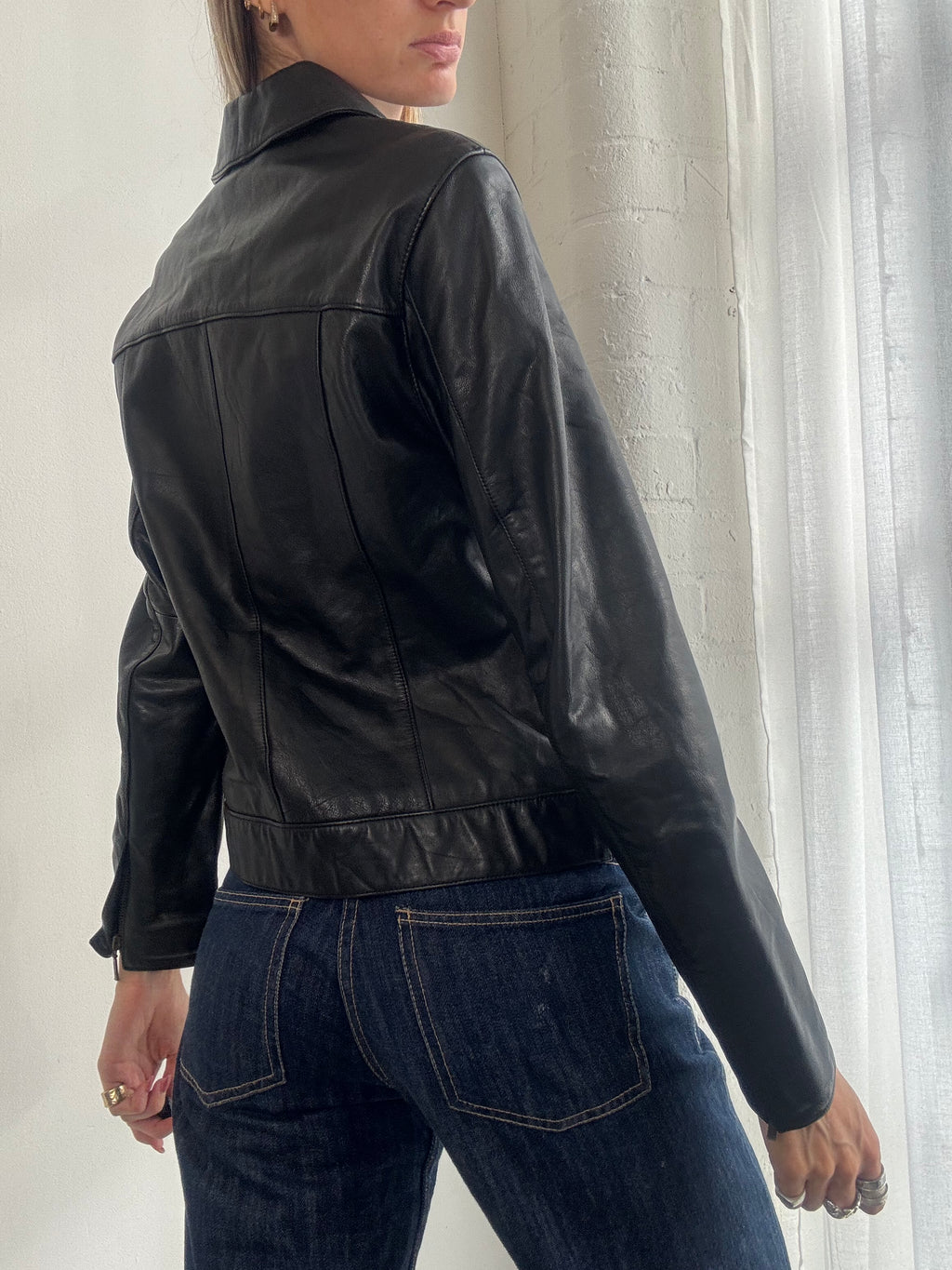 Vintage 90s Black Leather Zip Up Jacket - Size S
