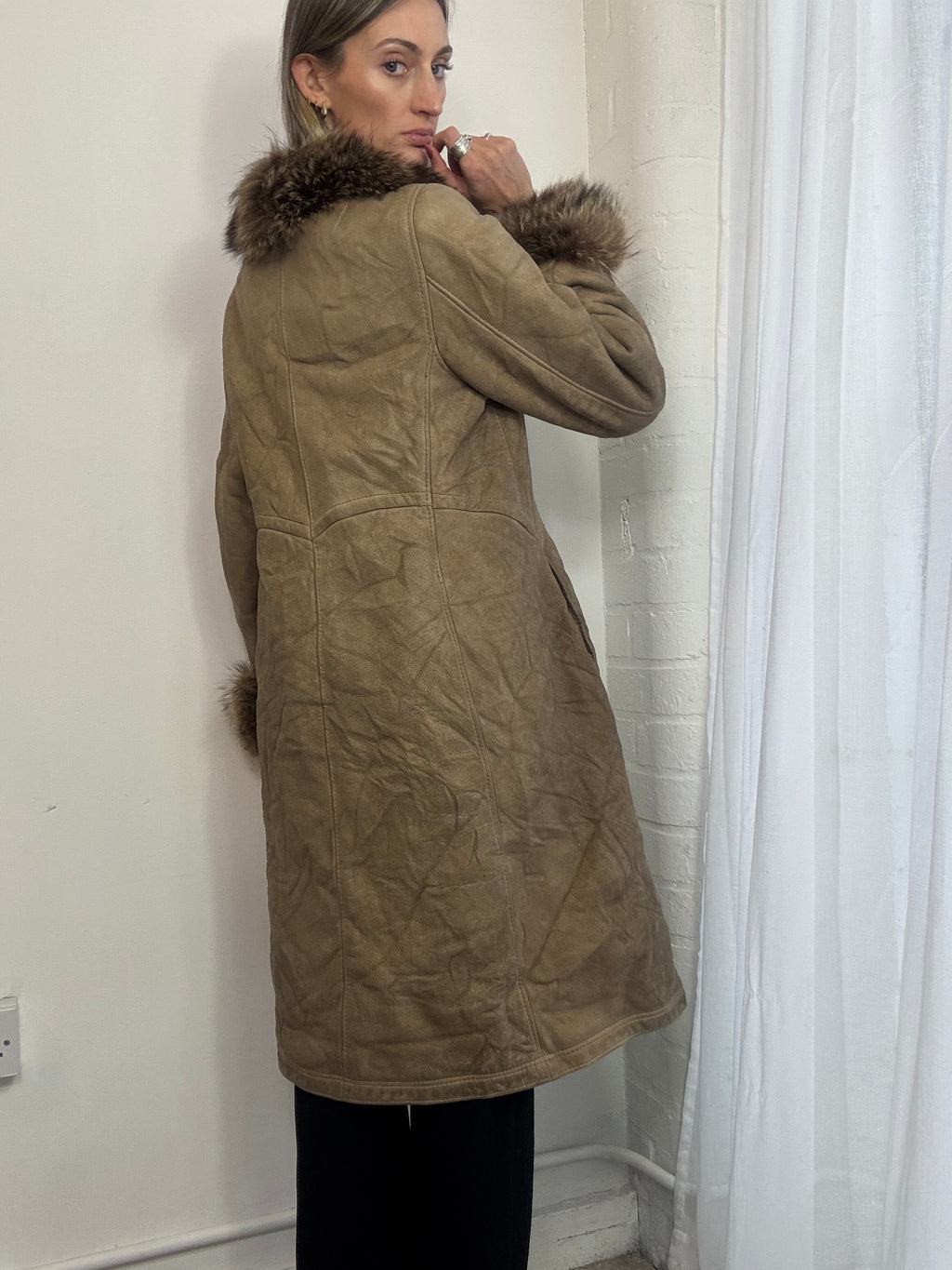 Vintage 90s long suede button up coat