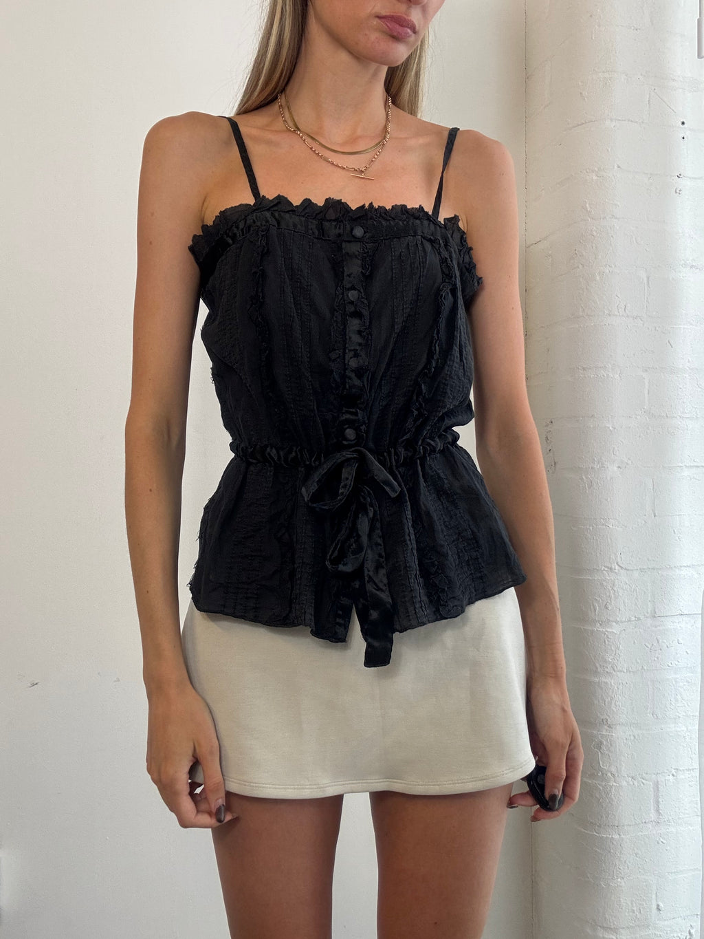 Vintage Y2K black lace trim cami top - Size S