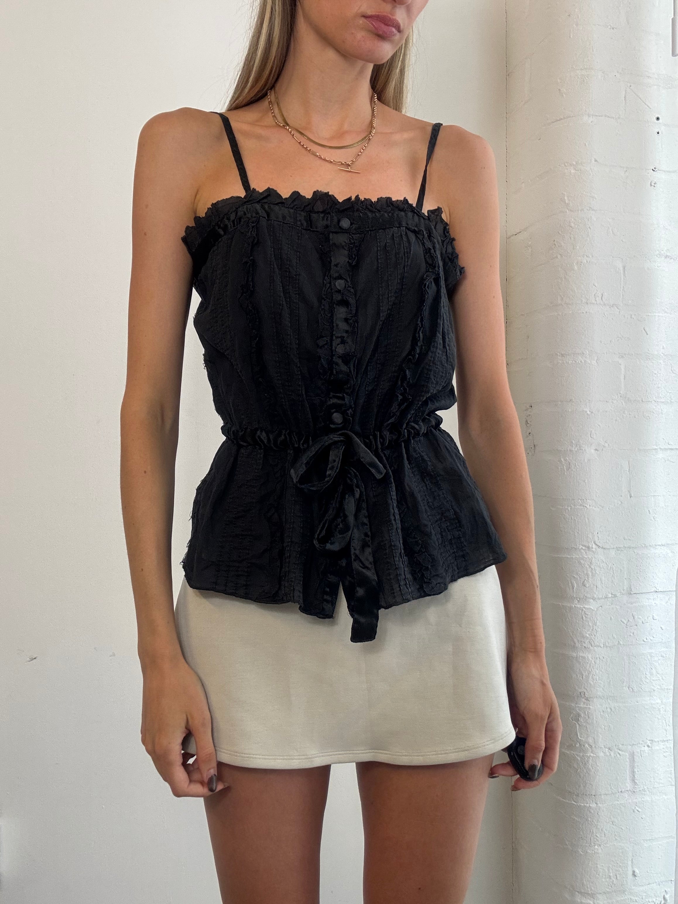 Vintage Y2K black lace trim cami top - Size S