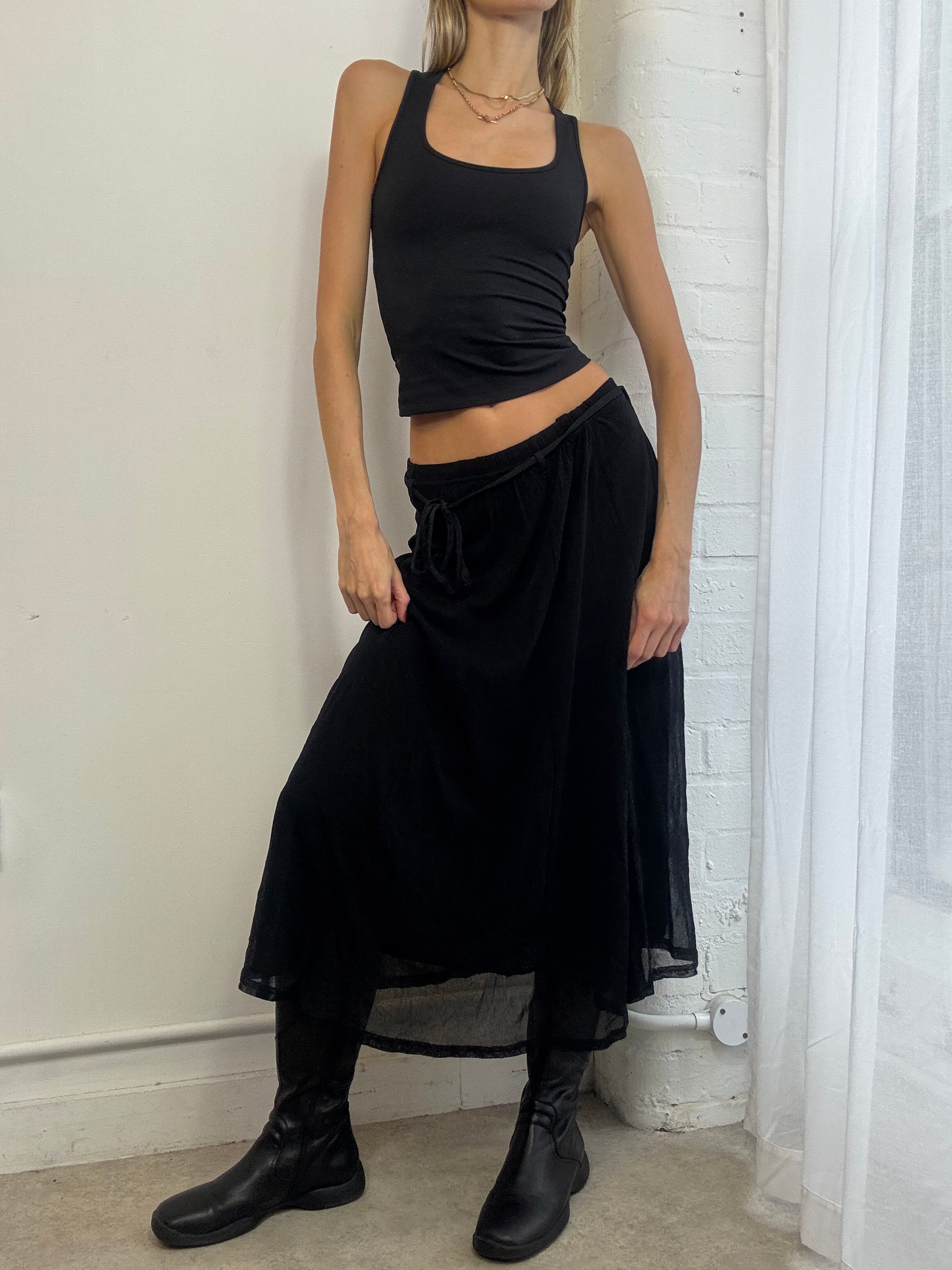 Vintage Y2K black mesh midi skirt