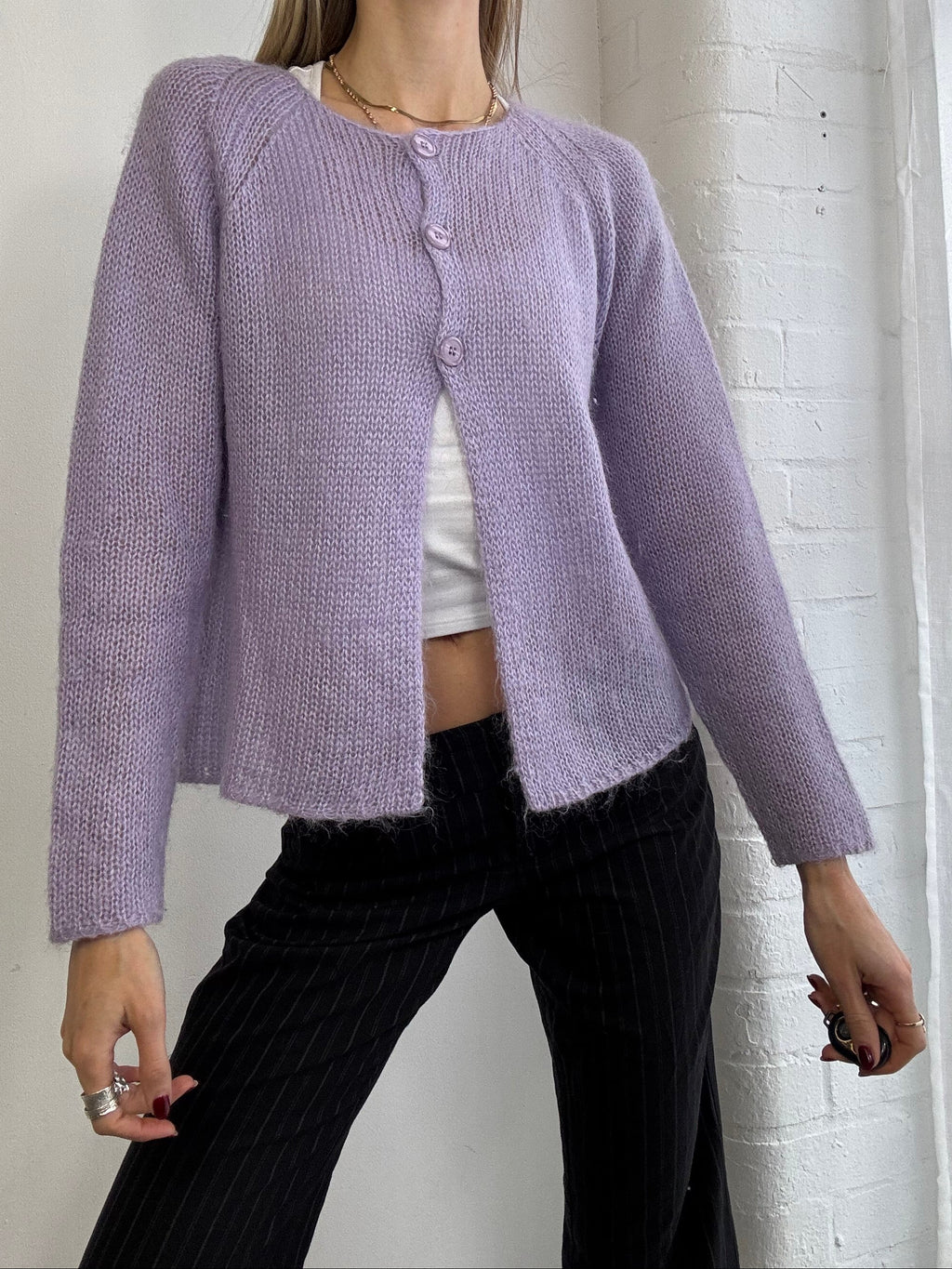 Vintage Y2K knitted wool cardigan lilac