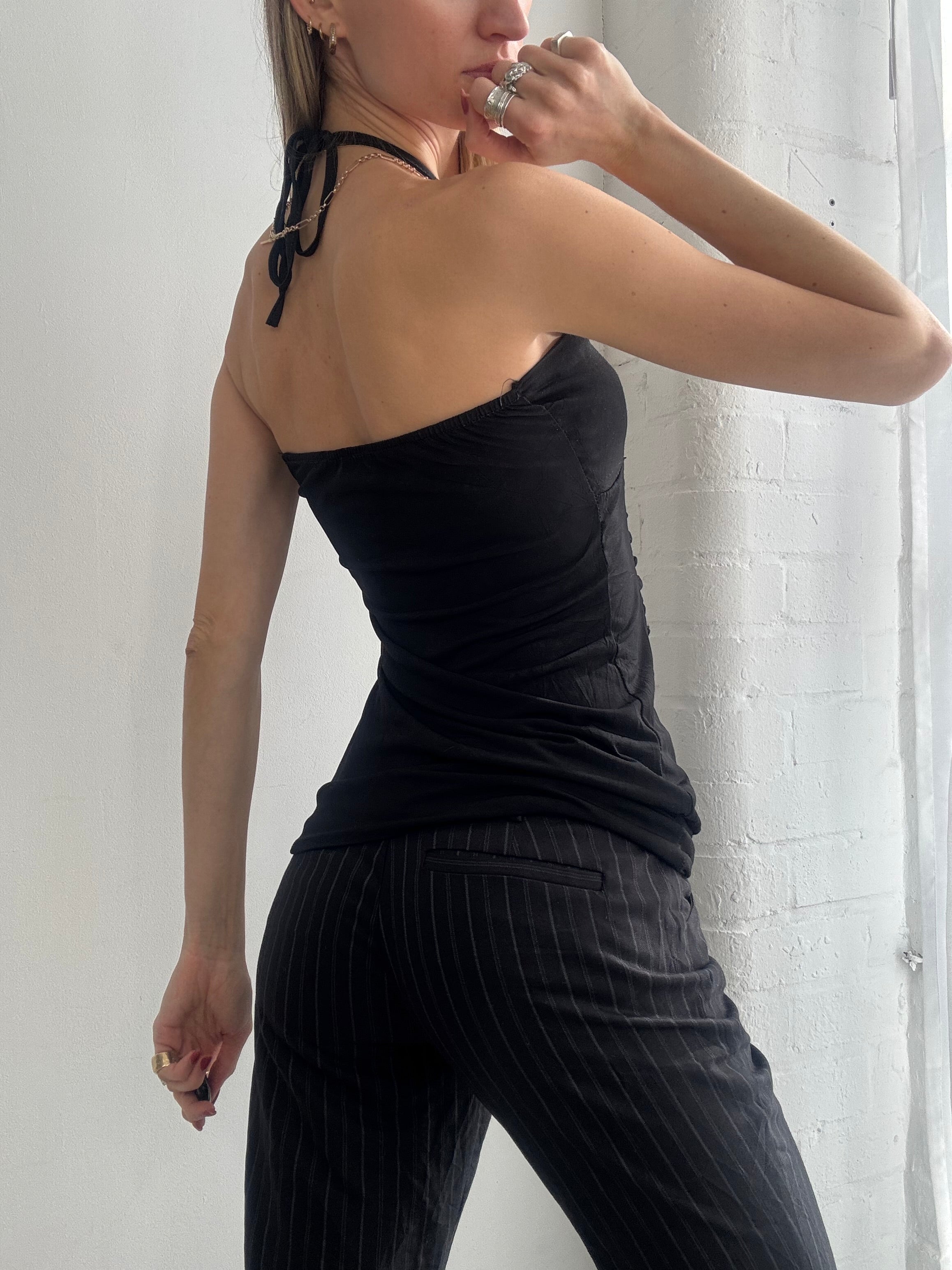 Vintage Y2K black ruched halter top