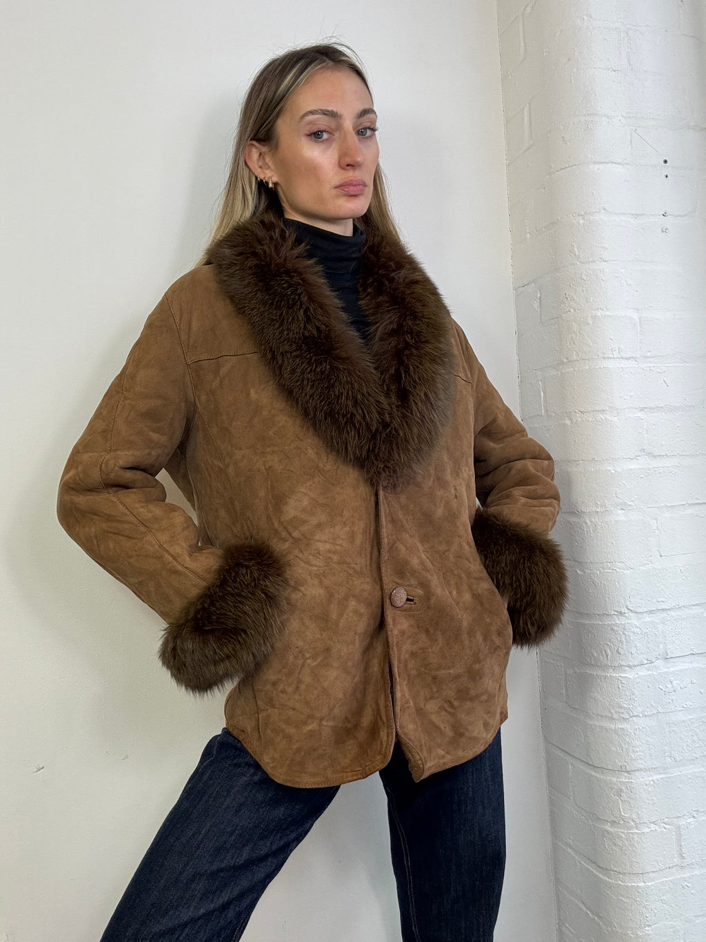 Vintage 90s sheepskin coat brown