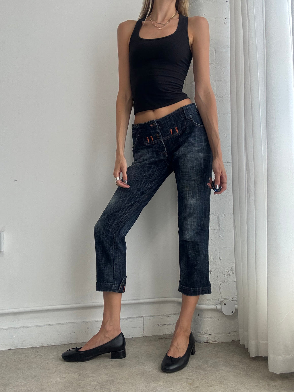 Vintage Just Cavalli Y2K Low Rise Cropped Jeans – Dark Wash Denim Capri Jeans - Size M