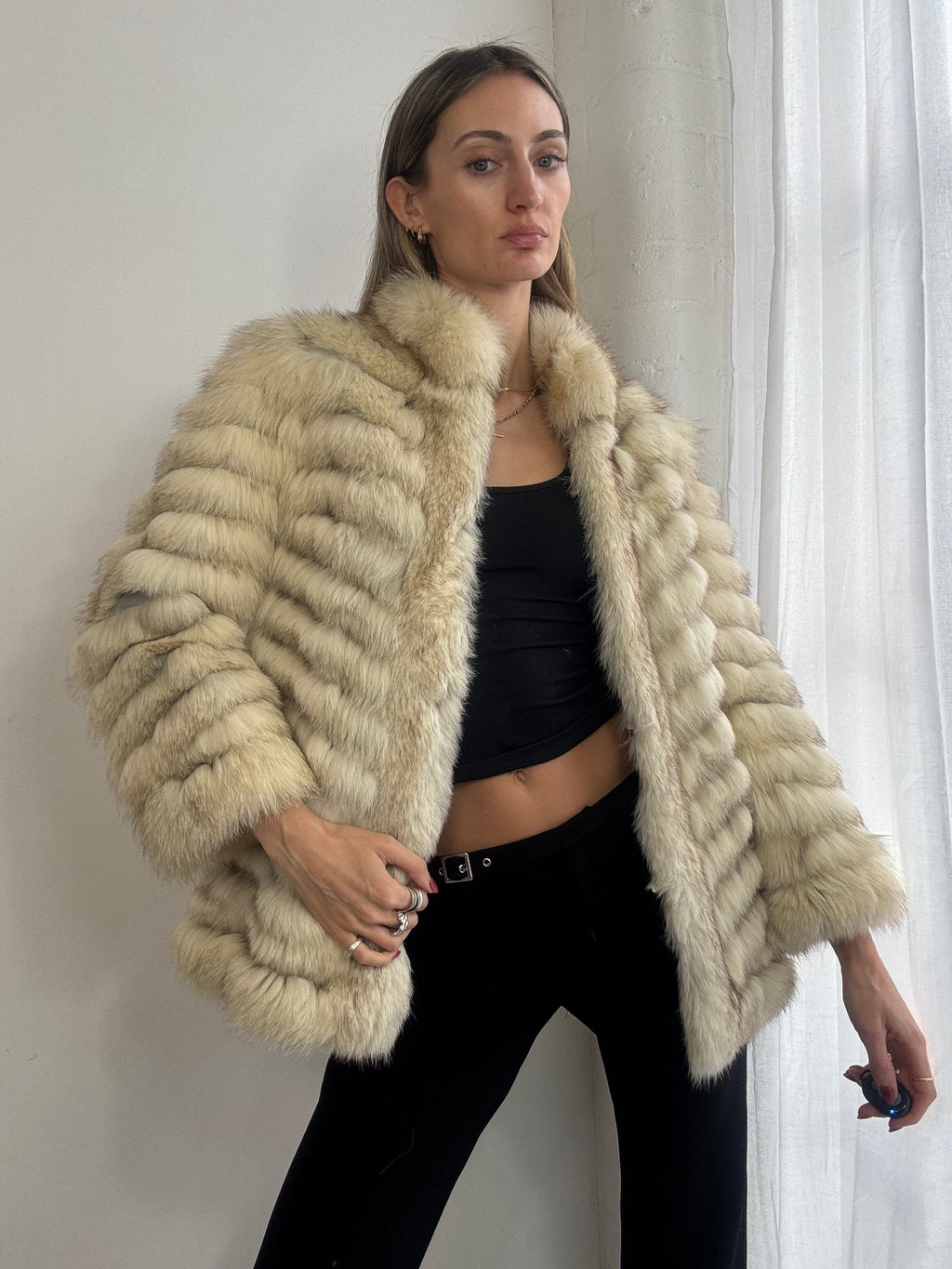 Vintage 90s cream fox fur coat