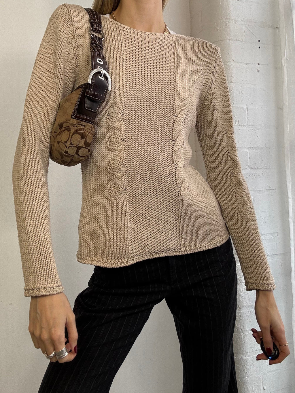 Vintage Y2K cable knit jumper beige