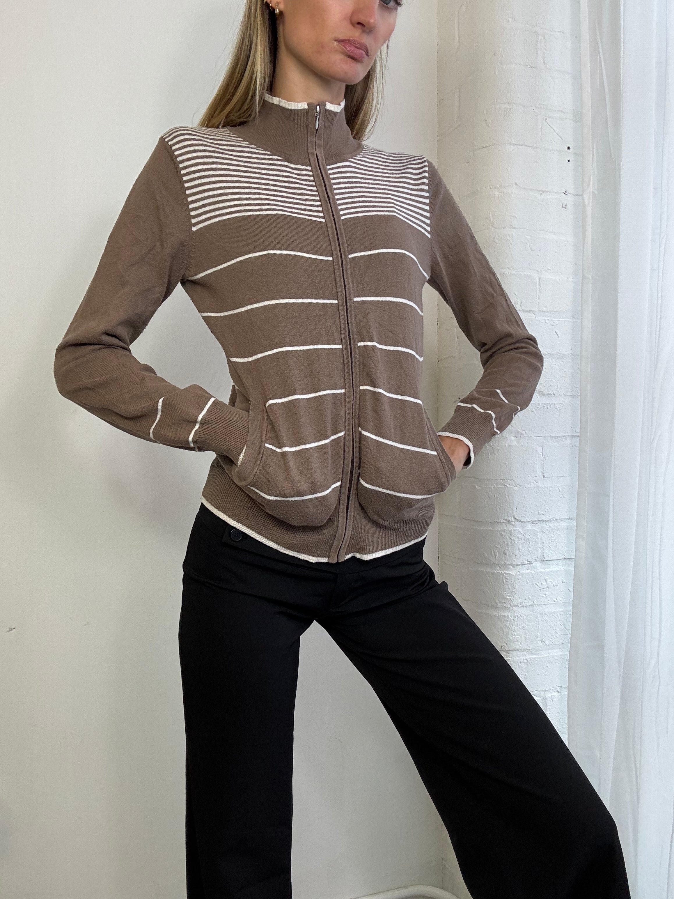 Vintage Y2K striped zip up knitted jumper
