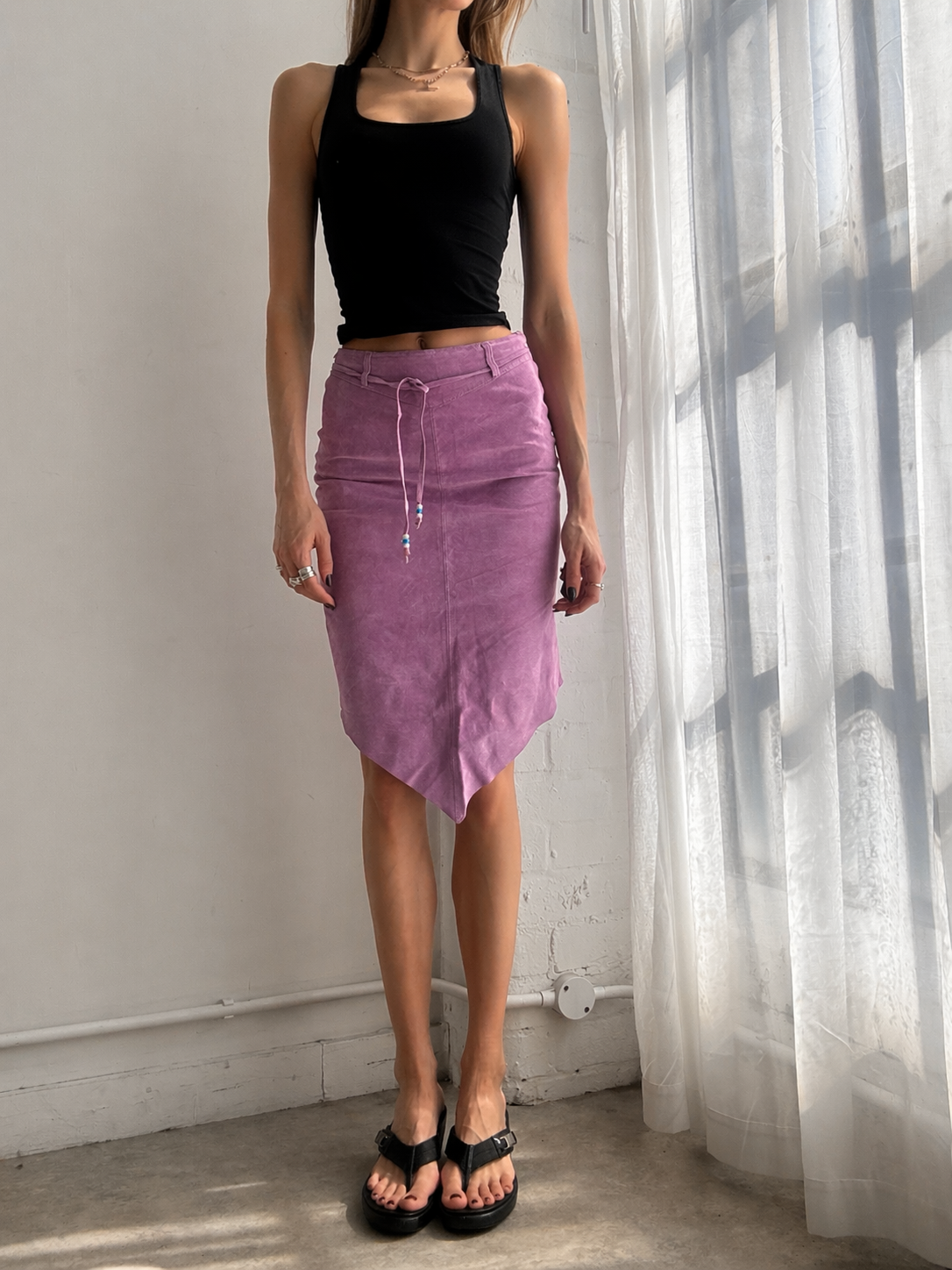 Vintage Y2K pink suede midi skirt - Size XS