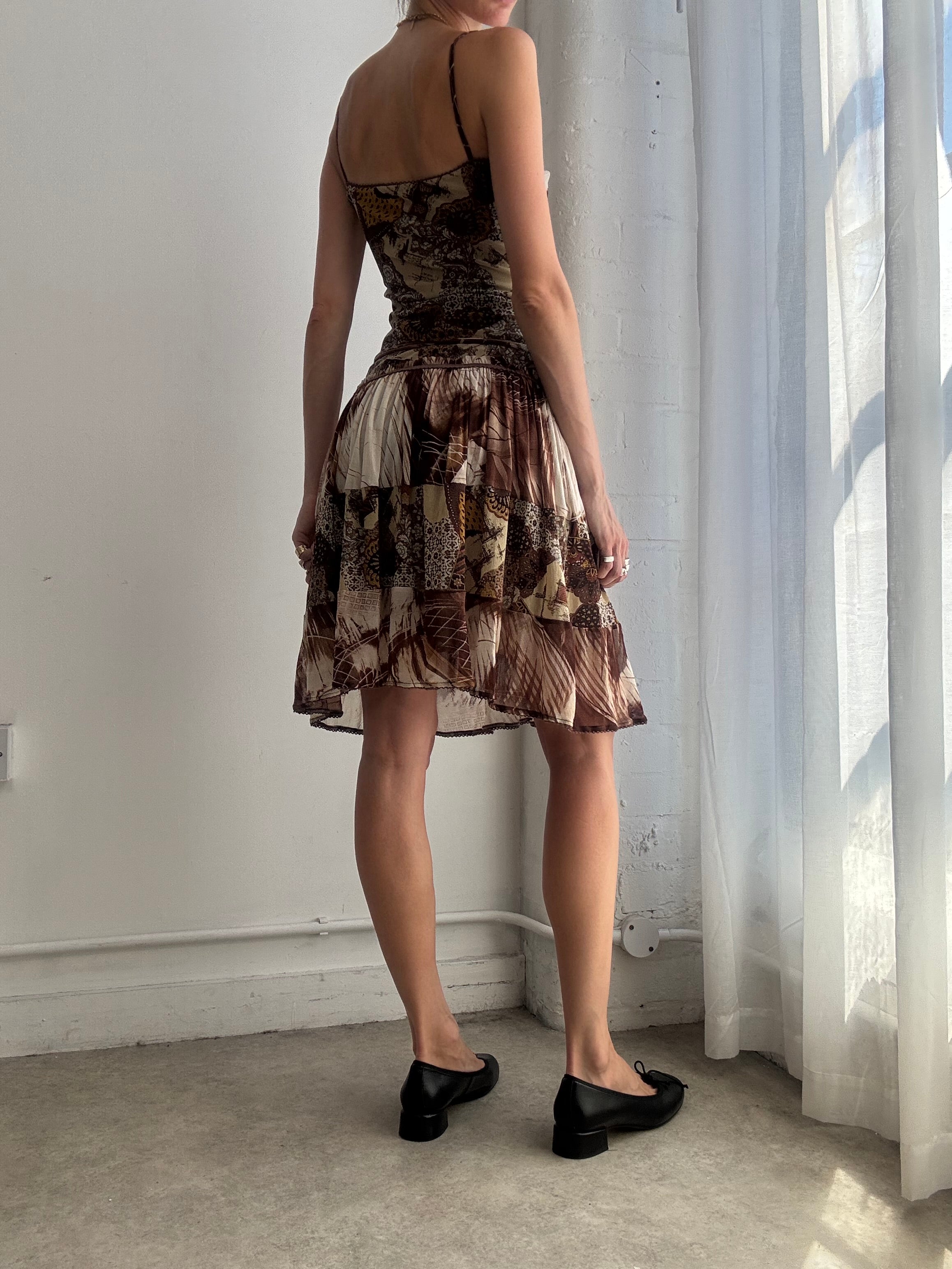 Vintage Y2K Abstract Print Mesh Handkerchief Hem Dress - Size XS