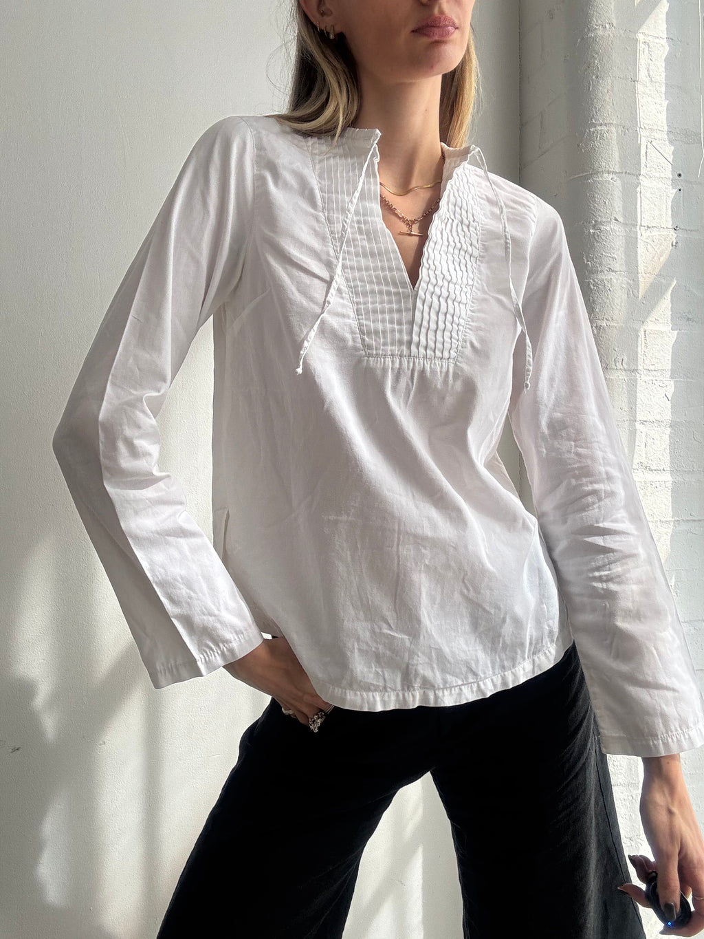 Vintage Y2K Woolrich white cotton boho peasant blouse - Size S