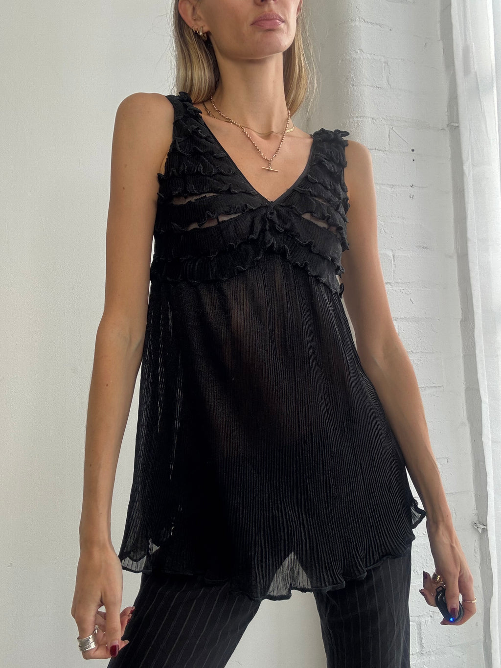 Vintage 90s black ruffle top