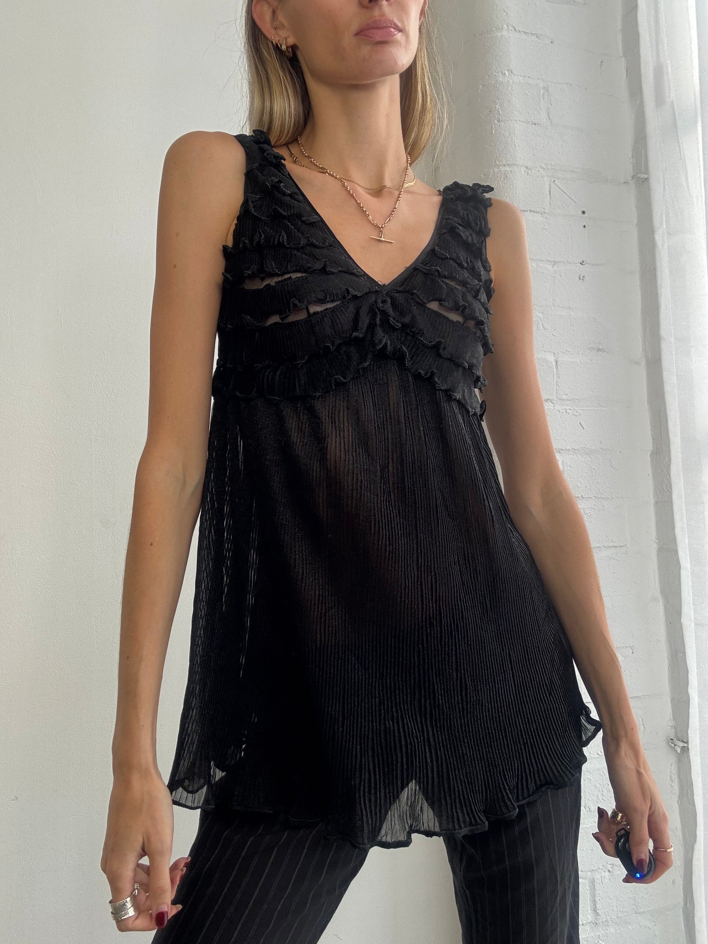 Vintage 90s black ruffle top