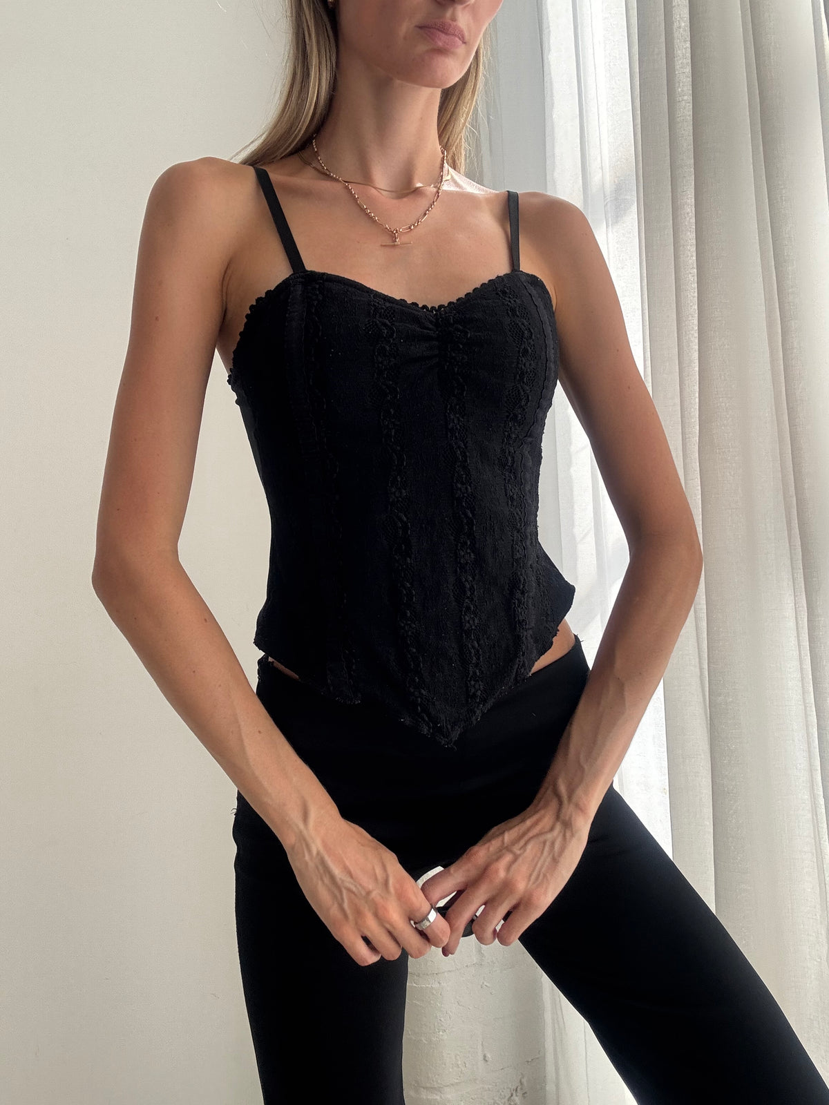 Vintage Y2K Black Lace Corset Cami Top - Size S