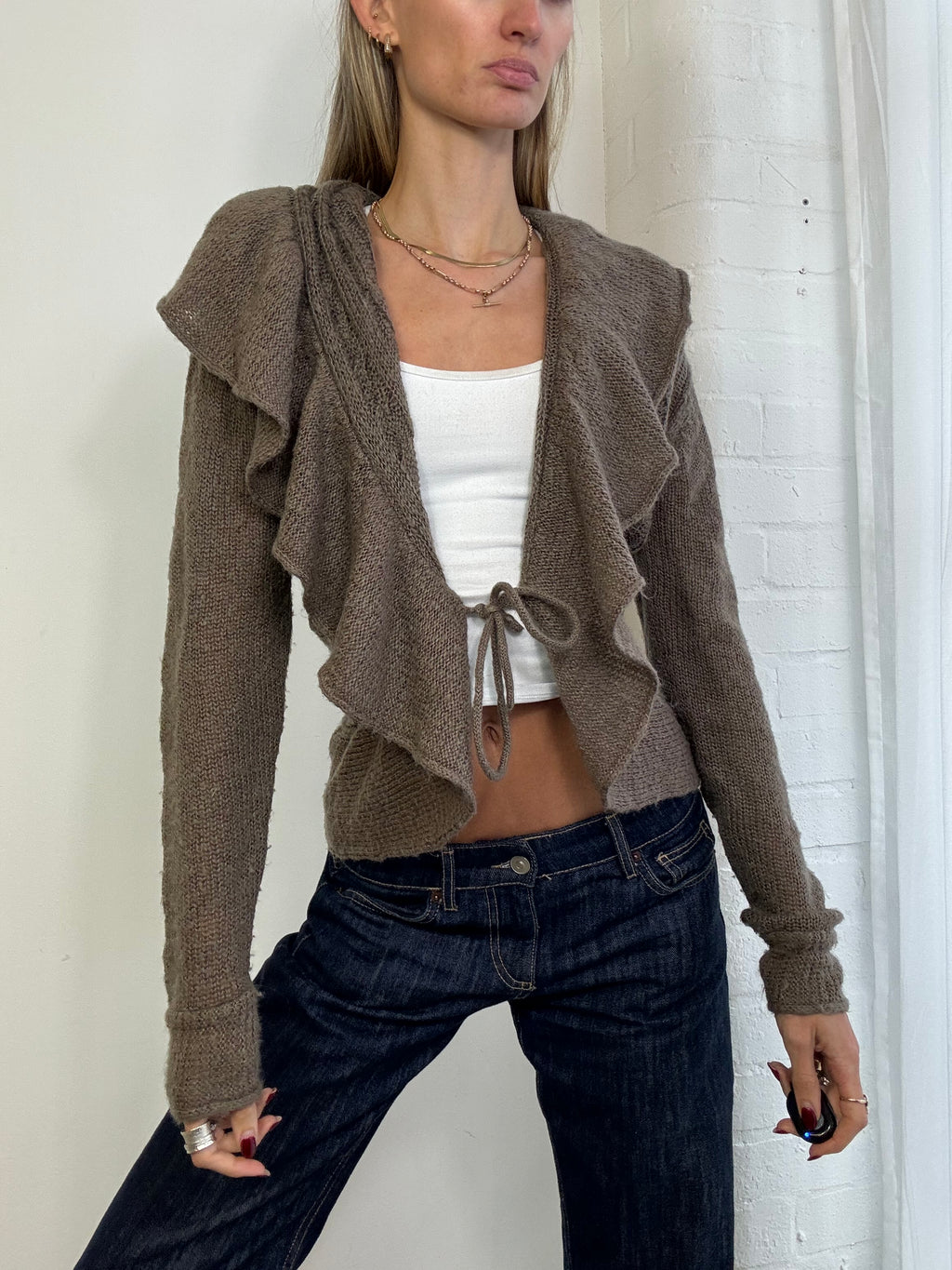 Vintage Y2K knitted ruffle cardigan