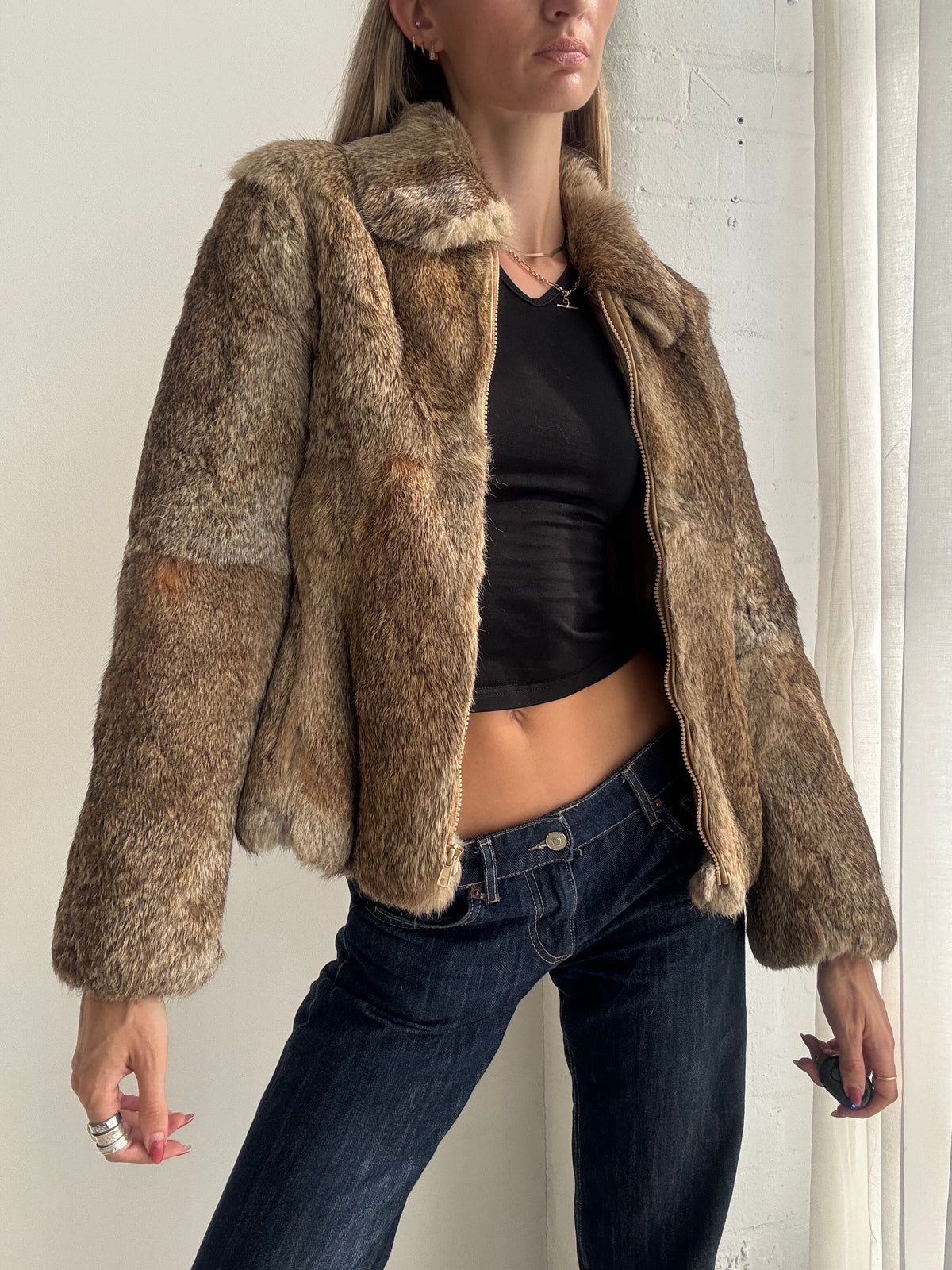 Vintage 90s Brown Real Fur Cropped Jacket - Size XS